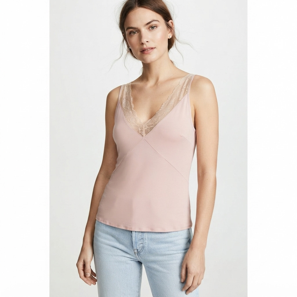 NWT Scotch & Soda Womens Peach Whip Logo V-Neck Lace Trim Tank Top Size XL