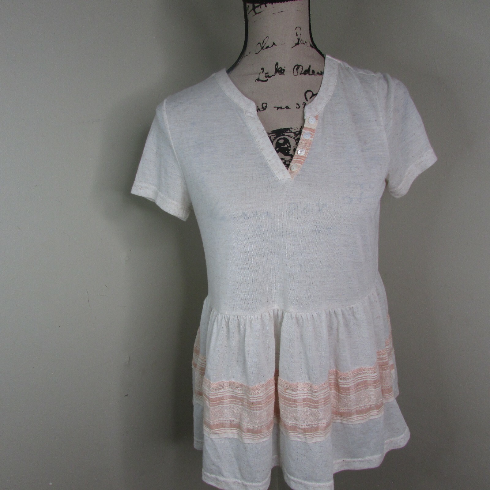 Copper Key Blouse XS Women Short Sleeve Ruffle Boho Cream Peach