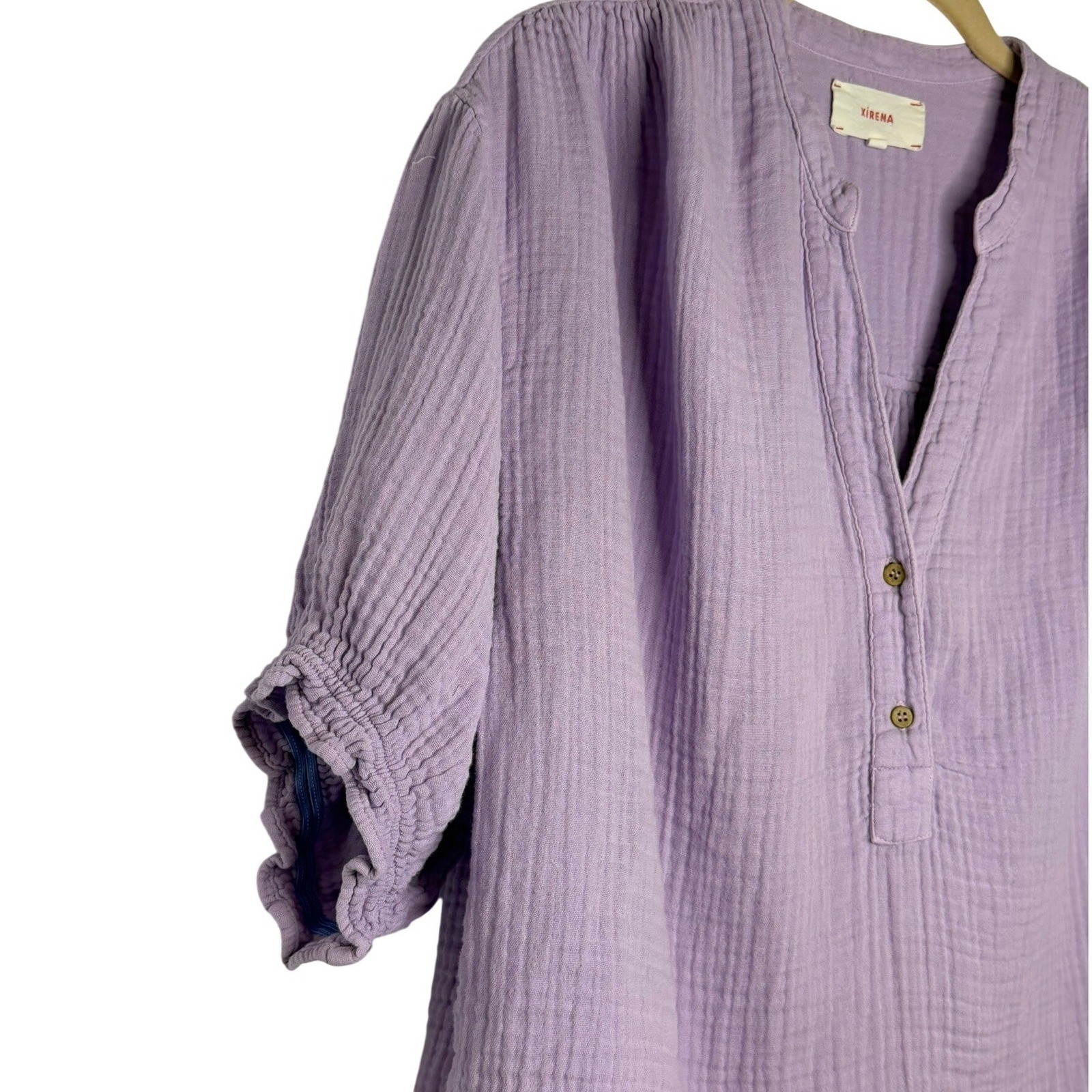 Xirena Top Womens Medium Purple Cotton Gauze Henley Ruffle Sleeve Blouse