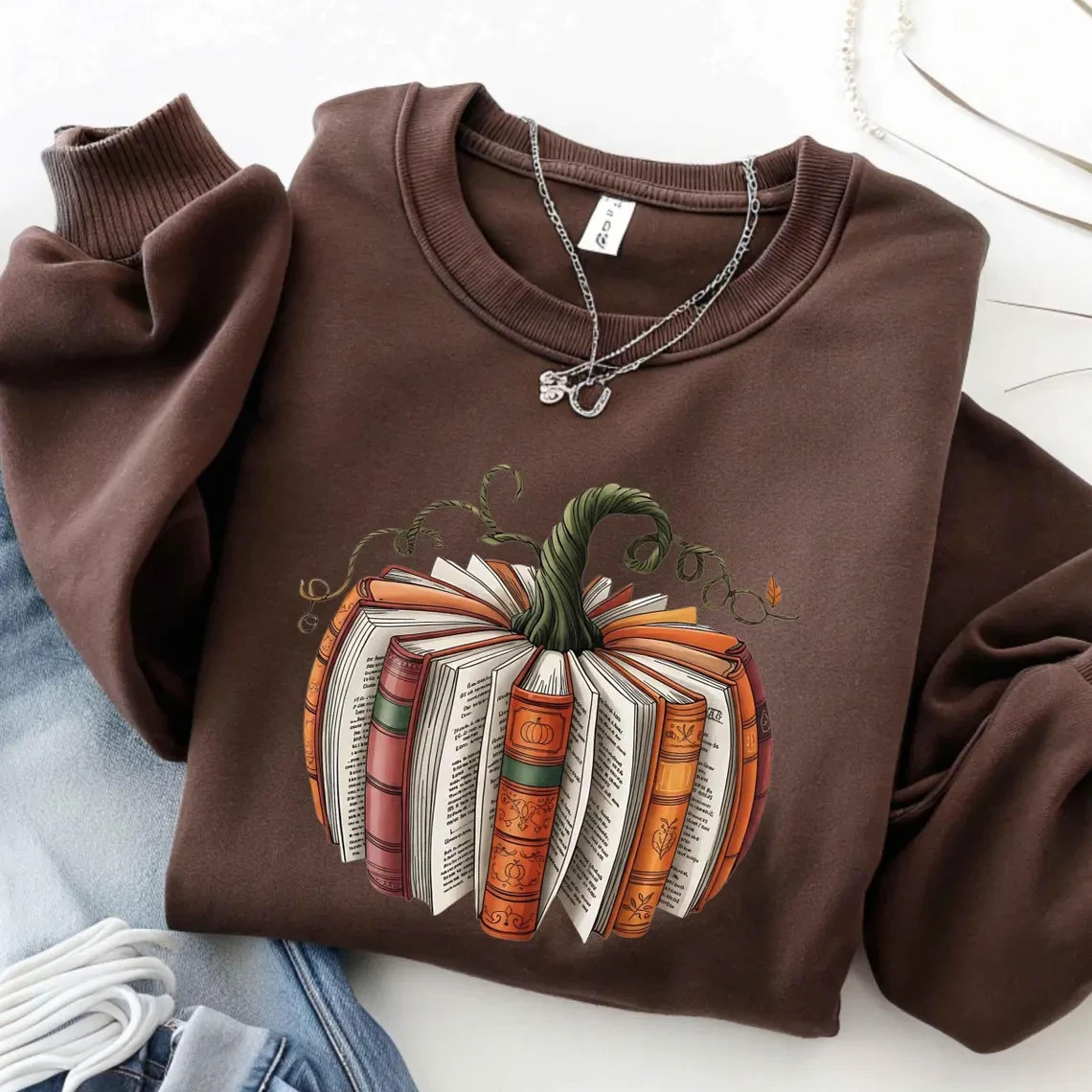 Fall Book Pumpkin Sweatshirt Thanksgiving Book Lover Gift