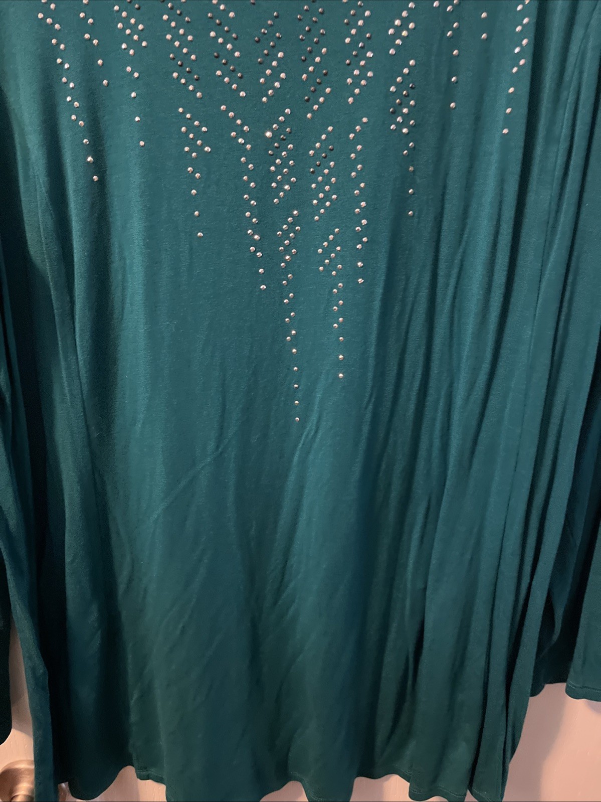 Apt 9 0x Tunic Long Sleeve With Embellishments. Green, 95 Rayon, 5 Spandex