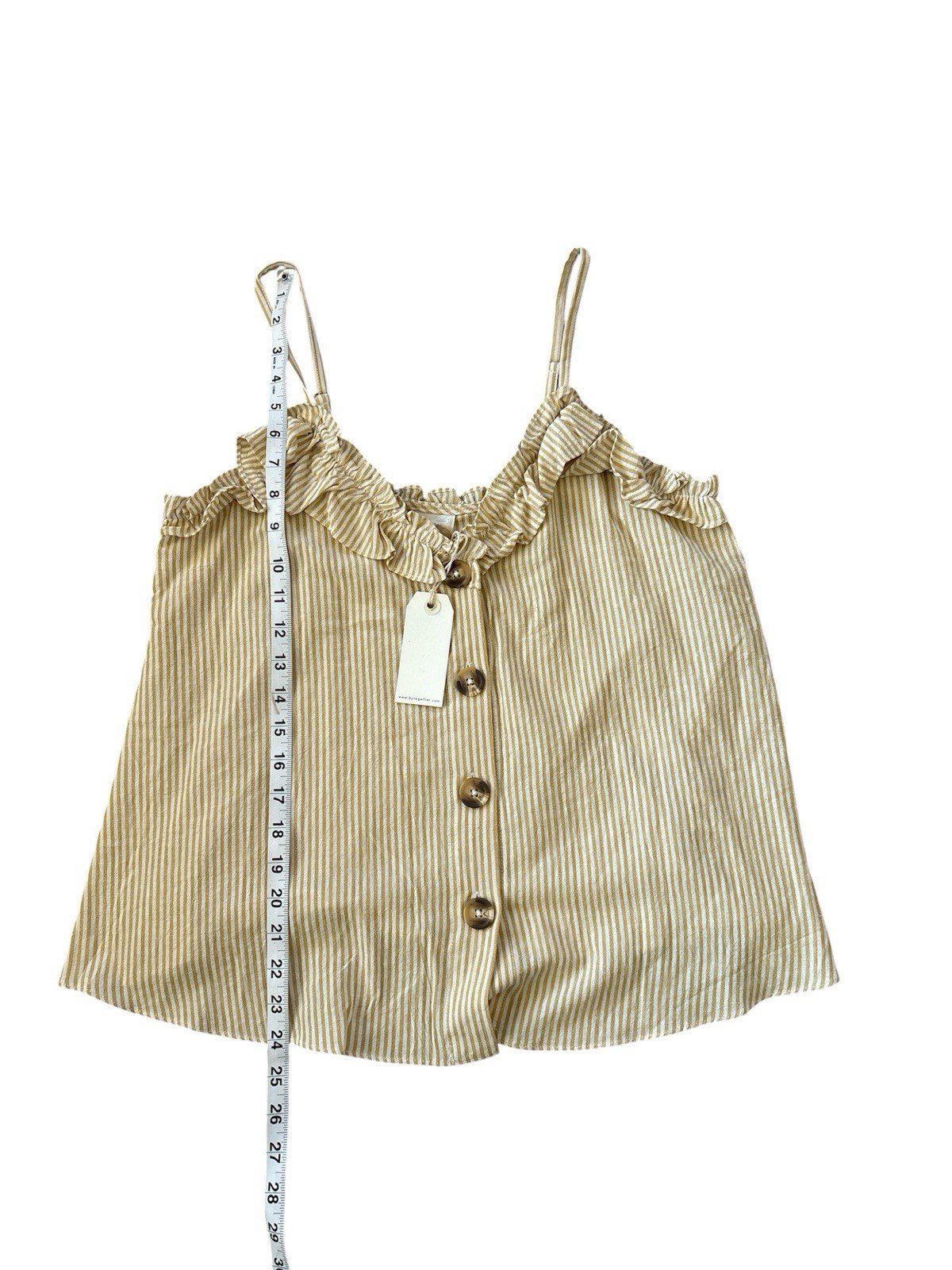 By Together Cream Striped Ruffle Button-Front Tank Medium