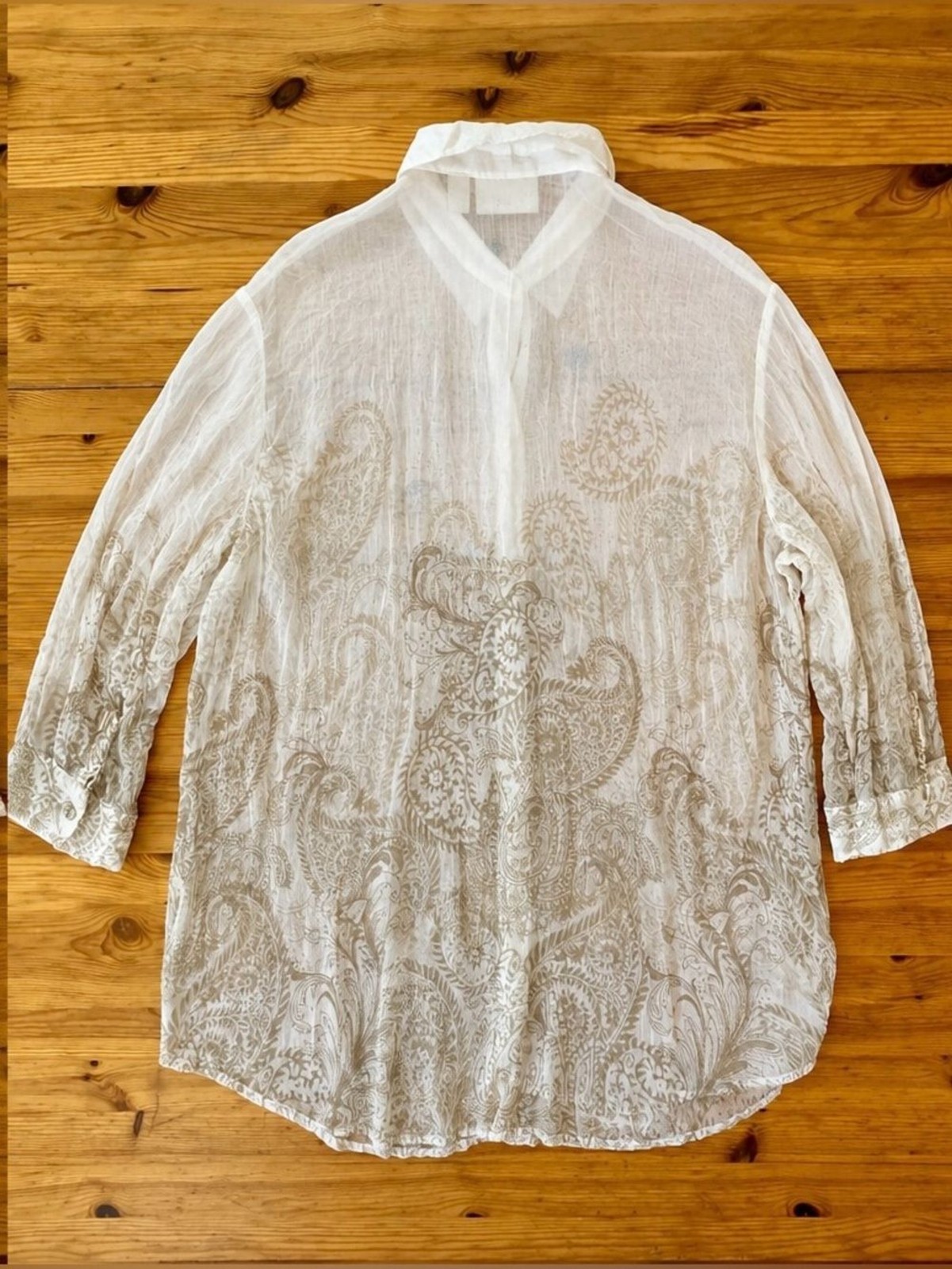 Chico’s Sheer Paisley Burnout Button Down Blouse Boho Romantic Western Size XL