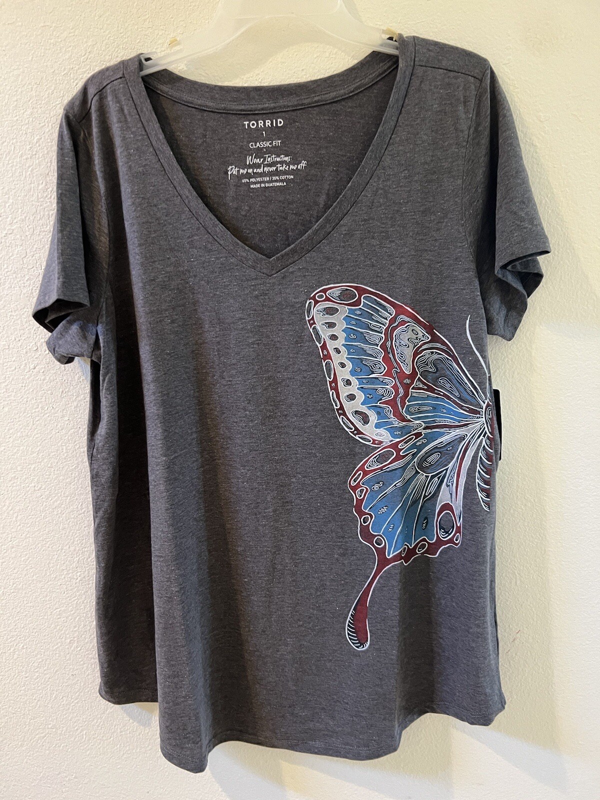 Torrid Women’s Plus Classic Fit V-neck Gray Butterfly Tee various sizes