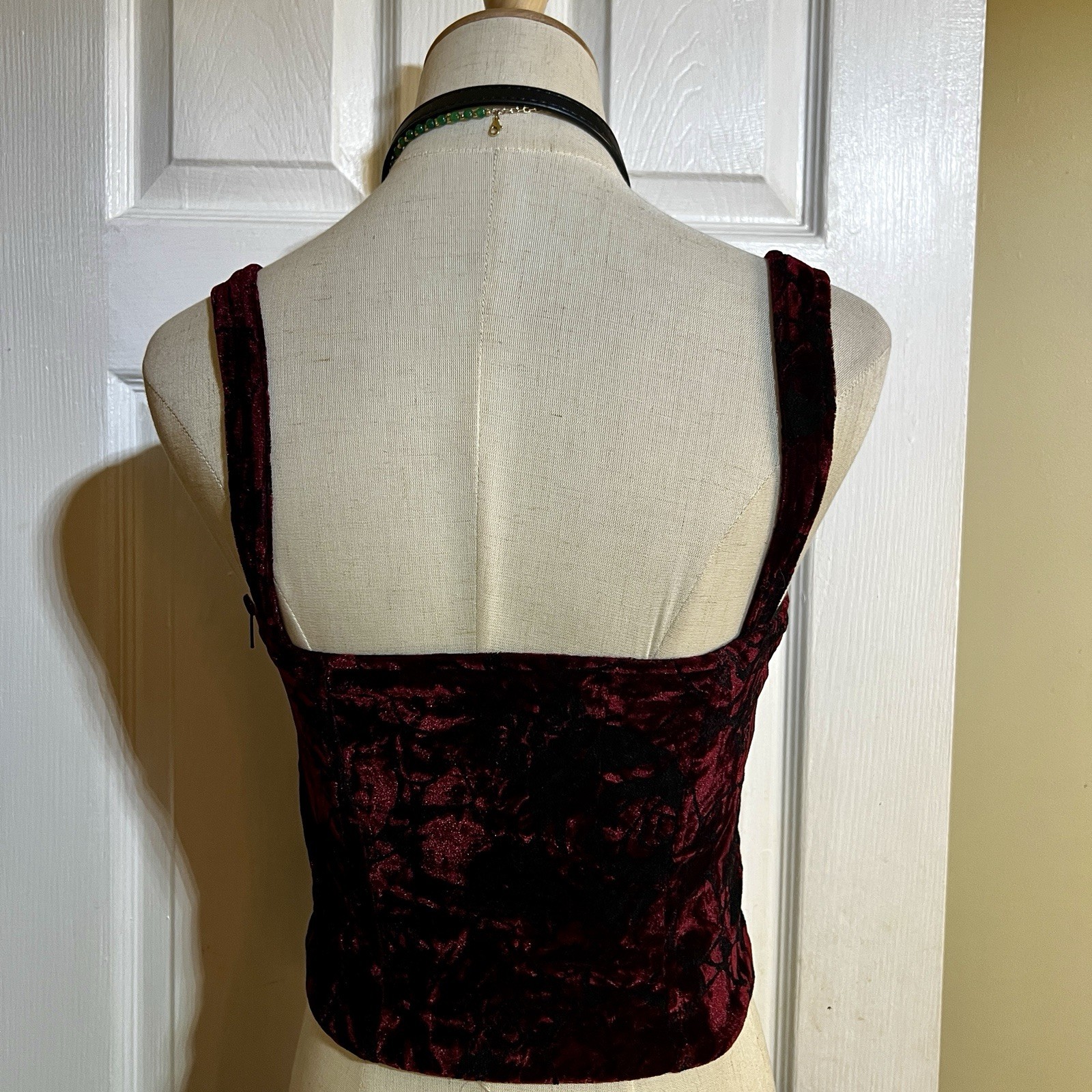Lucca Couture Wms Burgundy Black Velvet Gothic Festival Rave Bustier Crop Top XS