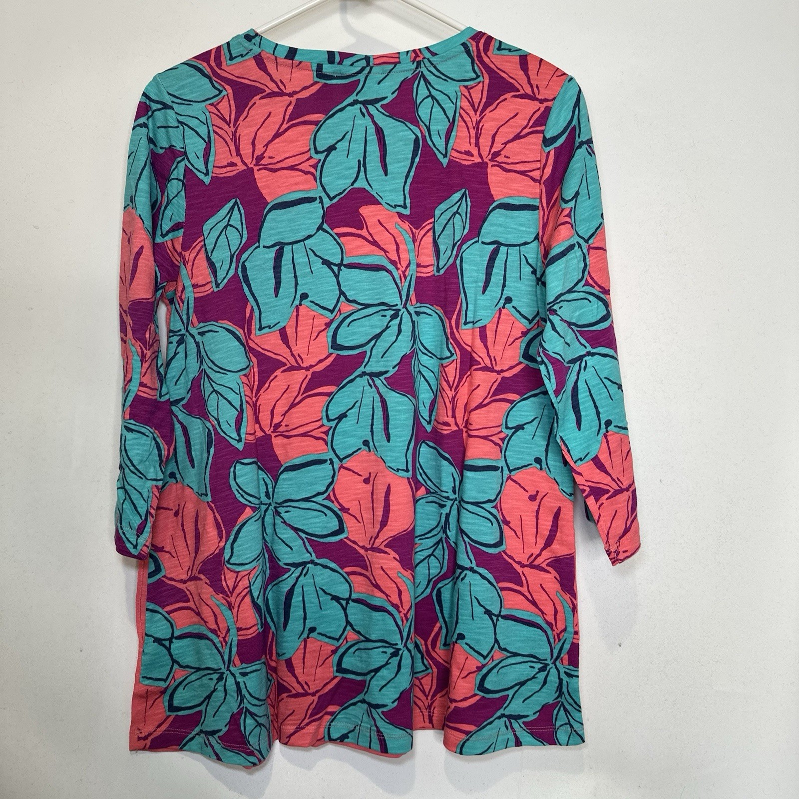 LOGO Lori Goldstein Womens Top Small Pink Floral Long Sleeve Round Neck TEE