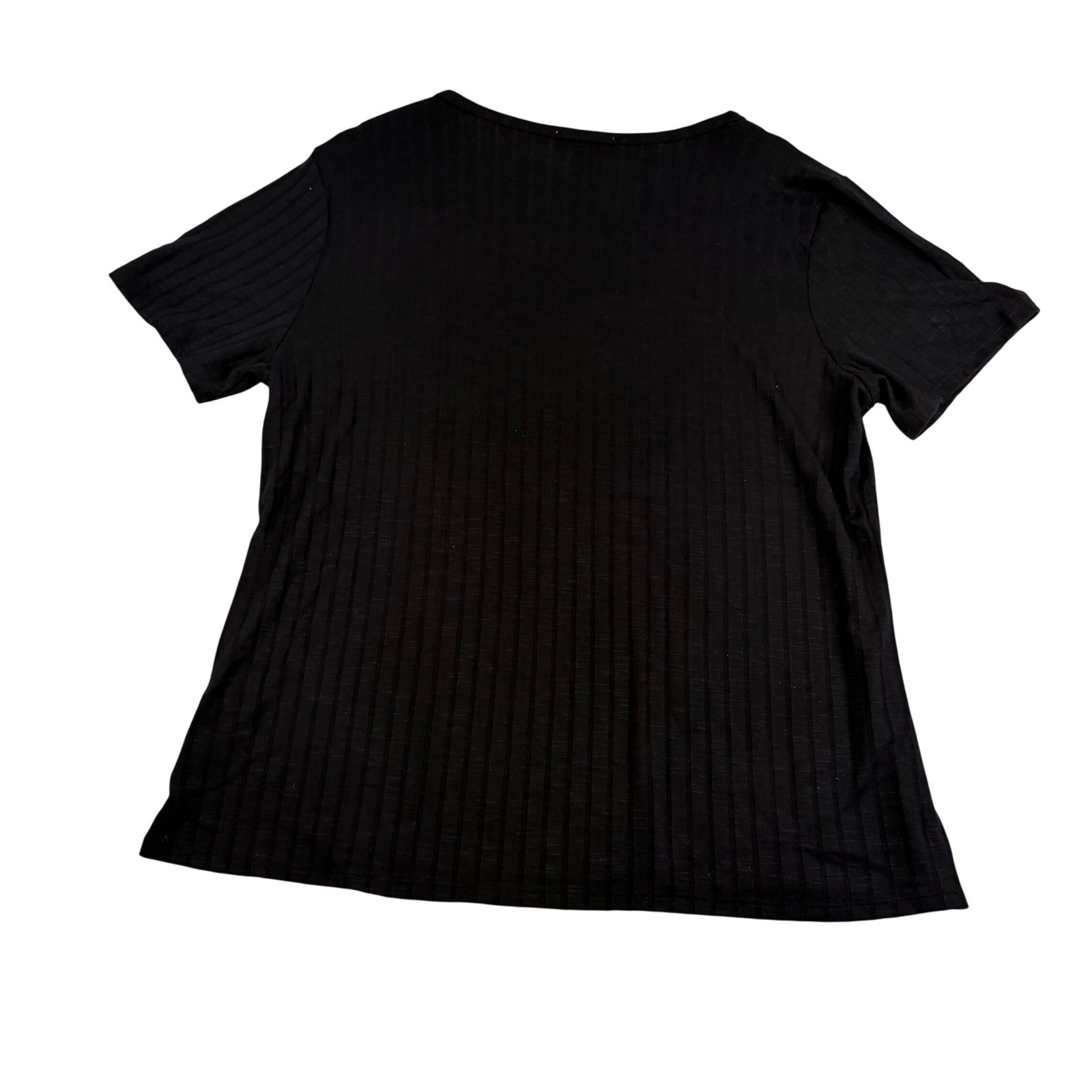 Vintage America Women Black Slub Ribbed Tee Short Sleeve Crew Neck XL NEW