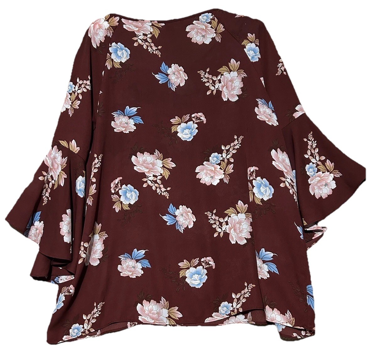 Zac & Rachel Top L Cute Silky Burgundy Floral Cottagecore Fairycore Shirt Blouse
