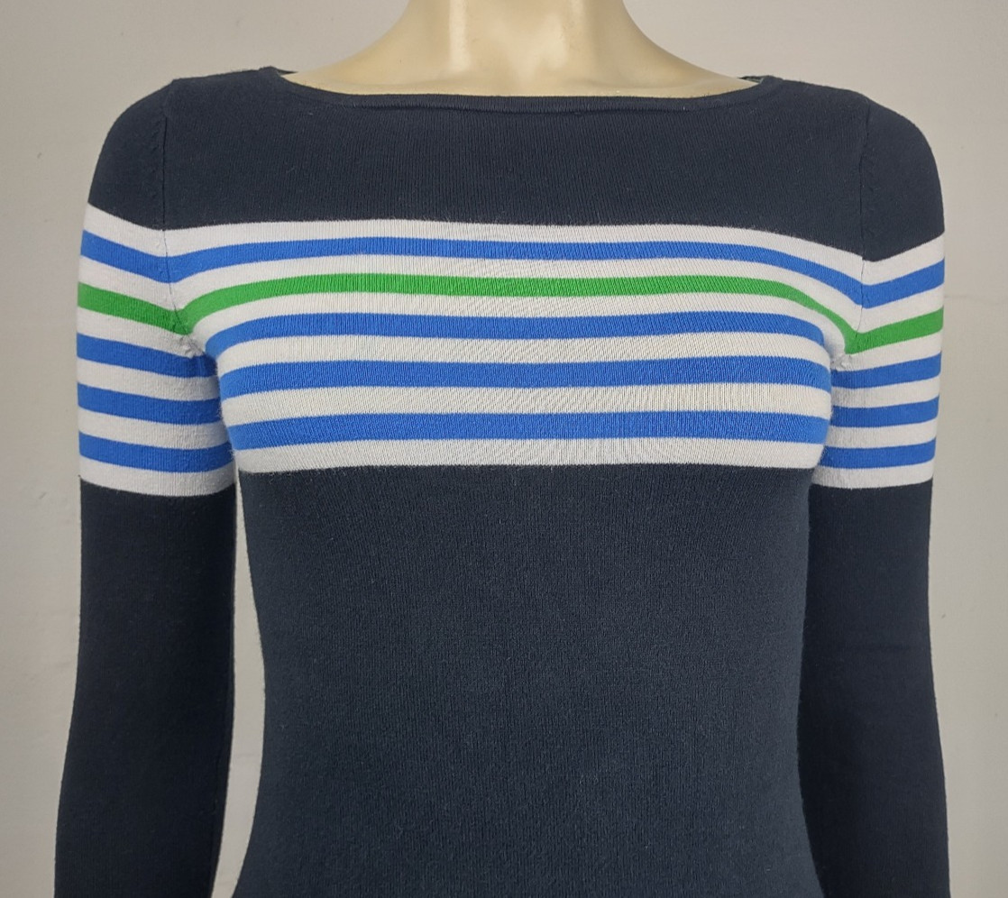 Lilly Pulitzer dark blue white striped cotton blend knit top thin sweater XS