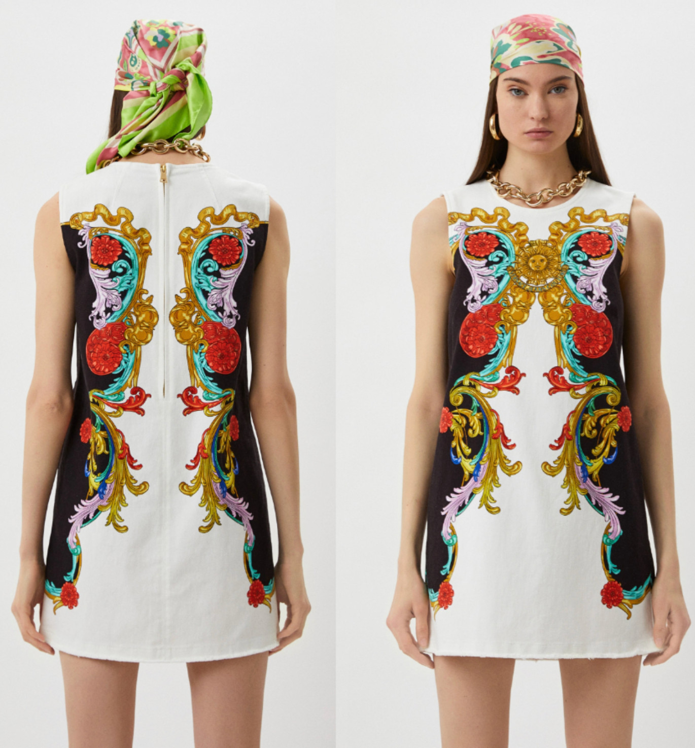 VERSACE JEANS COUTURE BULL PANEL SUN BAROQUE Denim Dress Denim Dress Mini Dress S