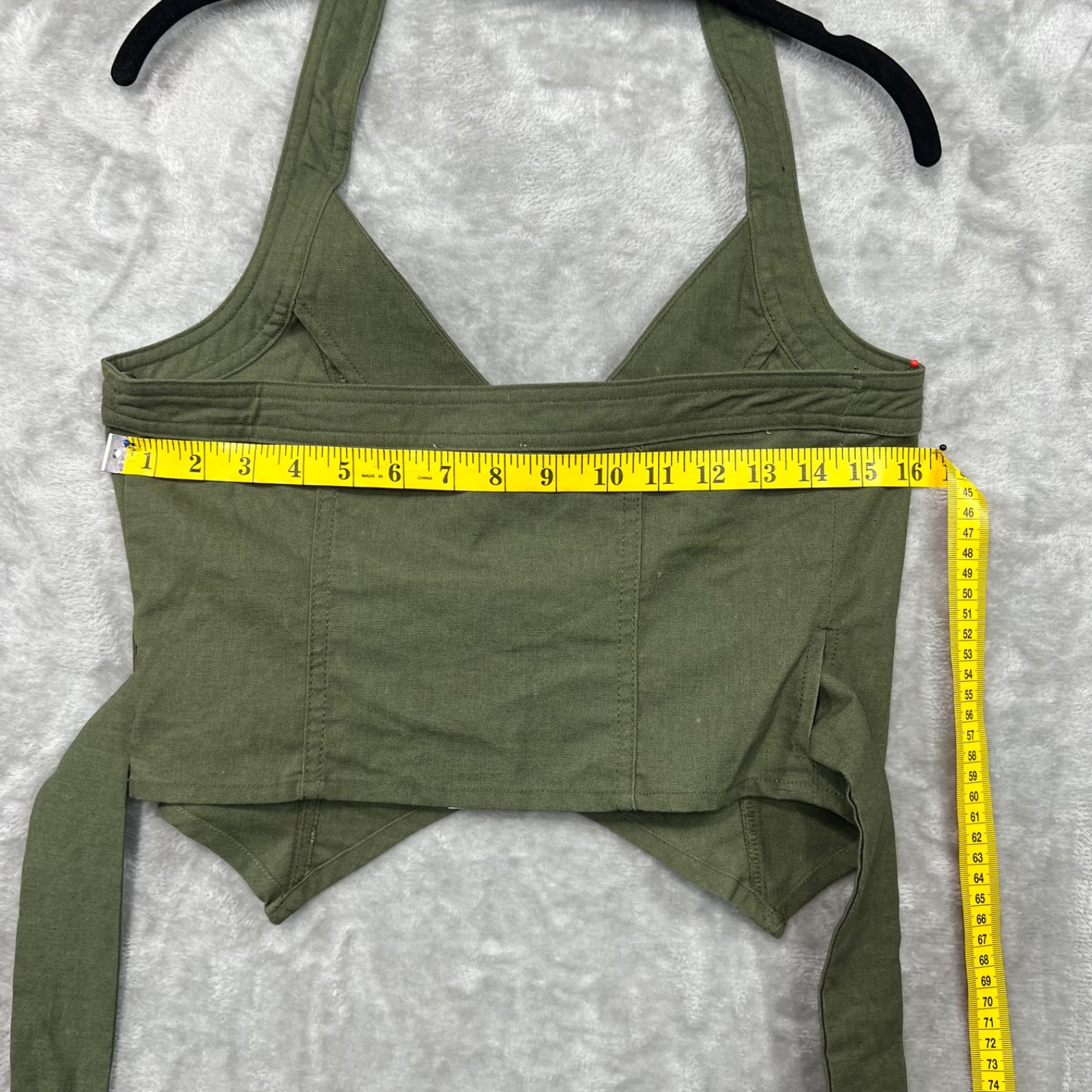 New Moon River Halter Top Small Army Green Asymmetric Linen Blend Festival Sexy