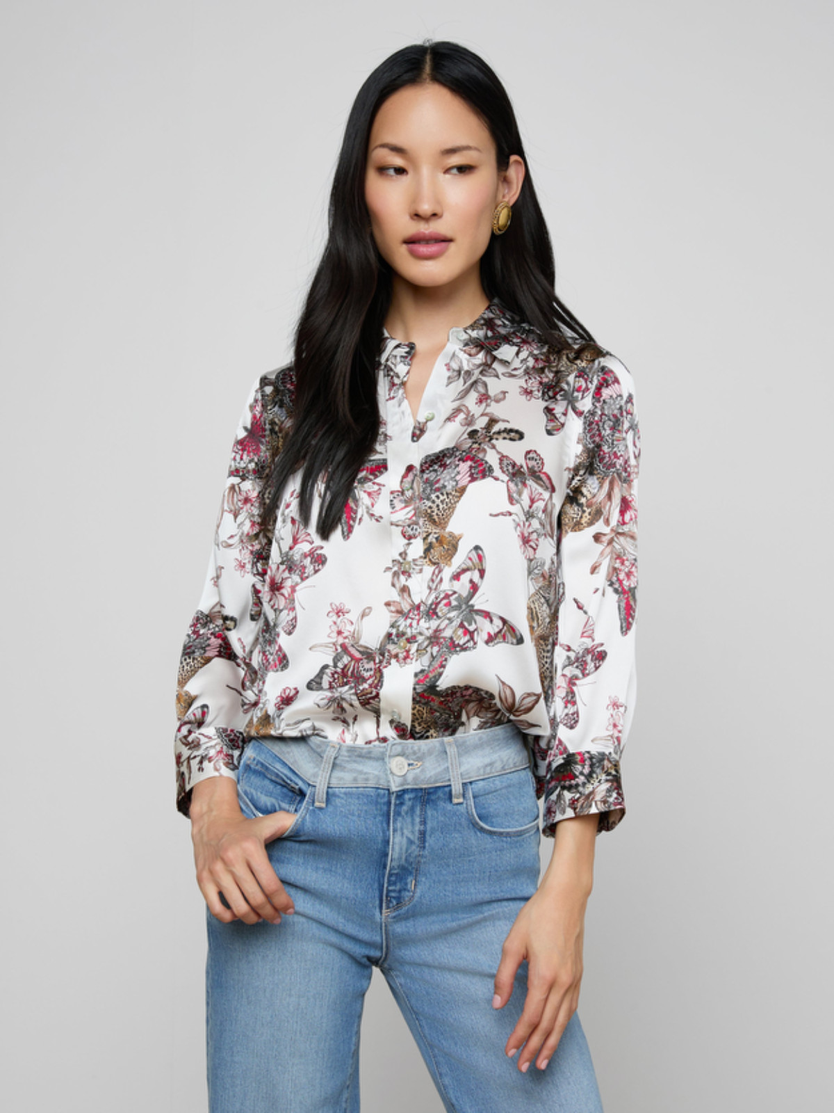L’AGENCE Dani Butterfly Jungle Printed Silk Blouse size S