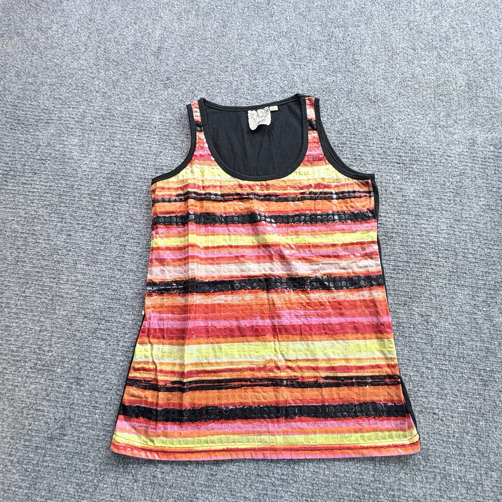 Pout Tank Top Women L Sunset Stripe Faux Sequin Festival Boho Coastal Rave Bold