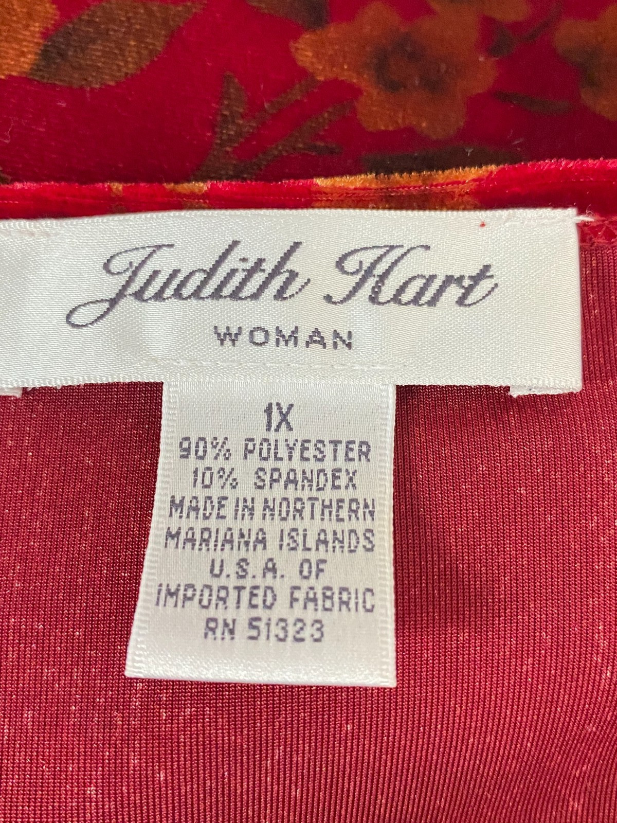 Red Black Velvet Burnout Women’s Top Y2K Floral Print Boho Sz 1X Judith Hart