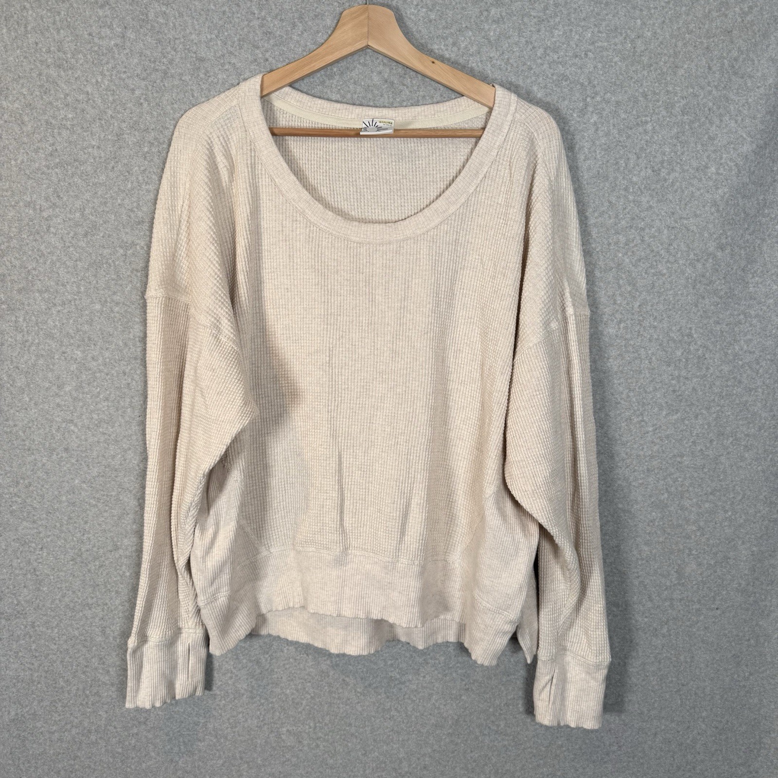 Aerie offline thermal womens large beige oatmeal pullover long sleeve shirt