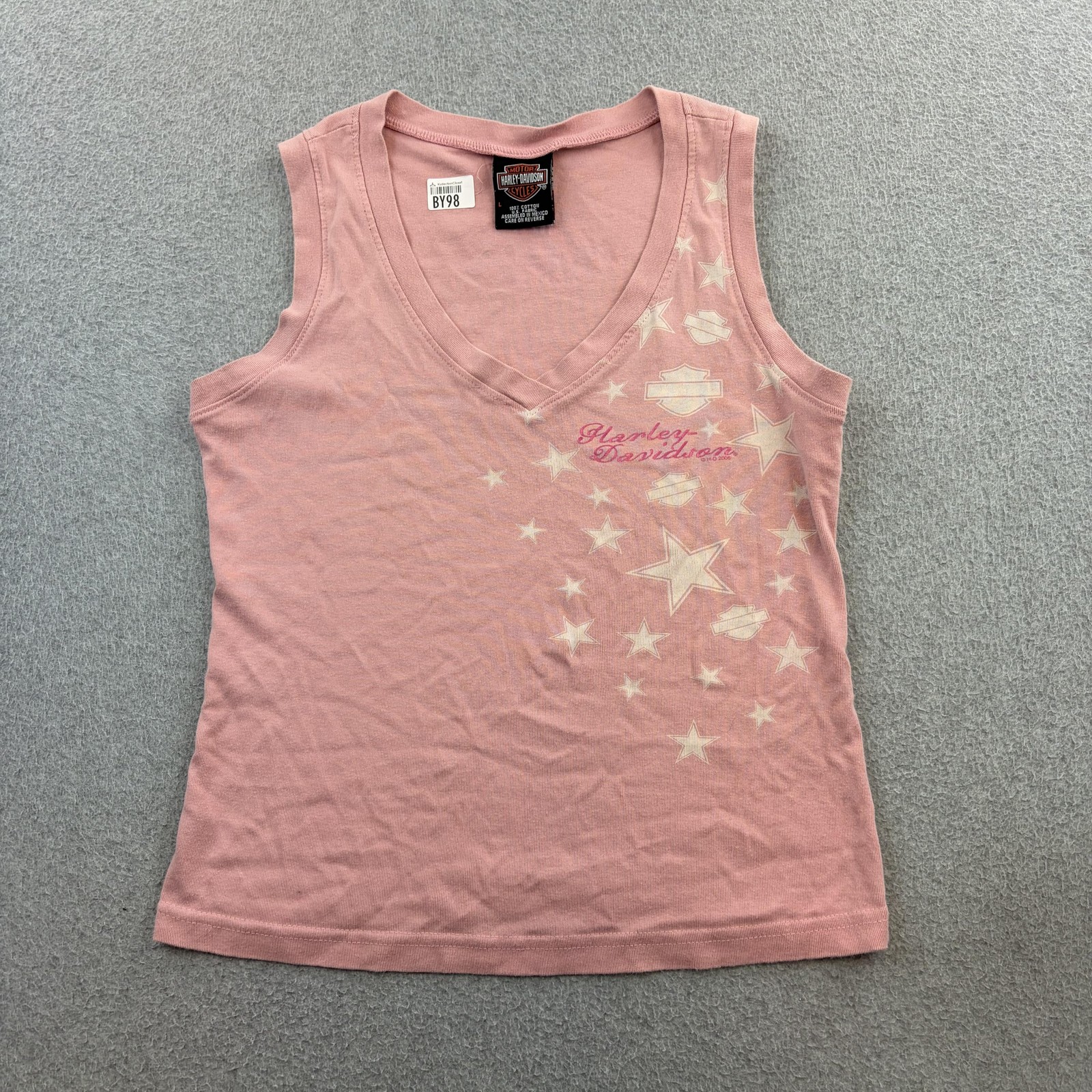 Harley-Davidson Tank Top Womens Large Pink V Neck Stars Graphic Biker Motorcycle