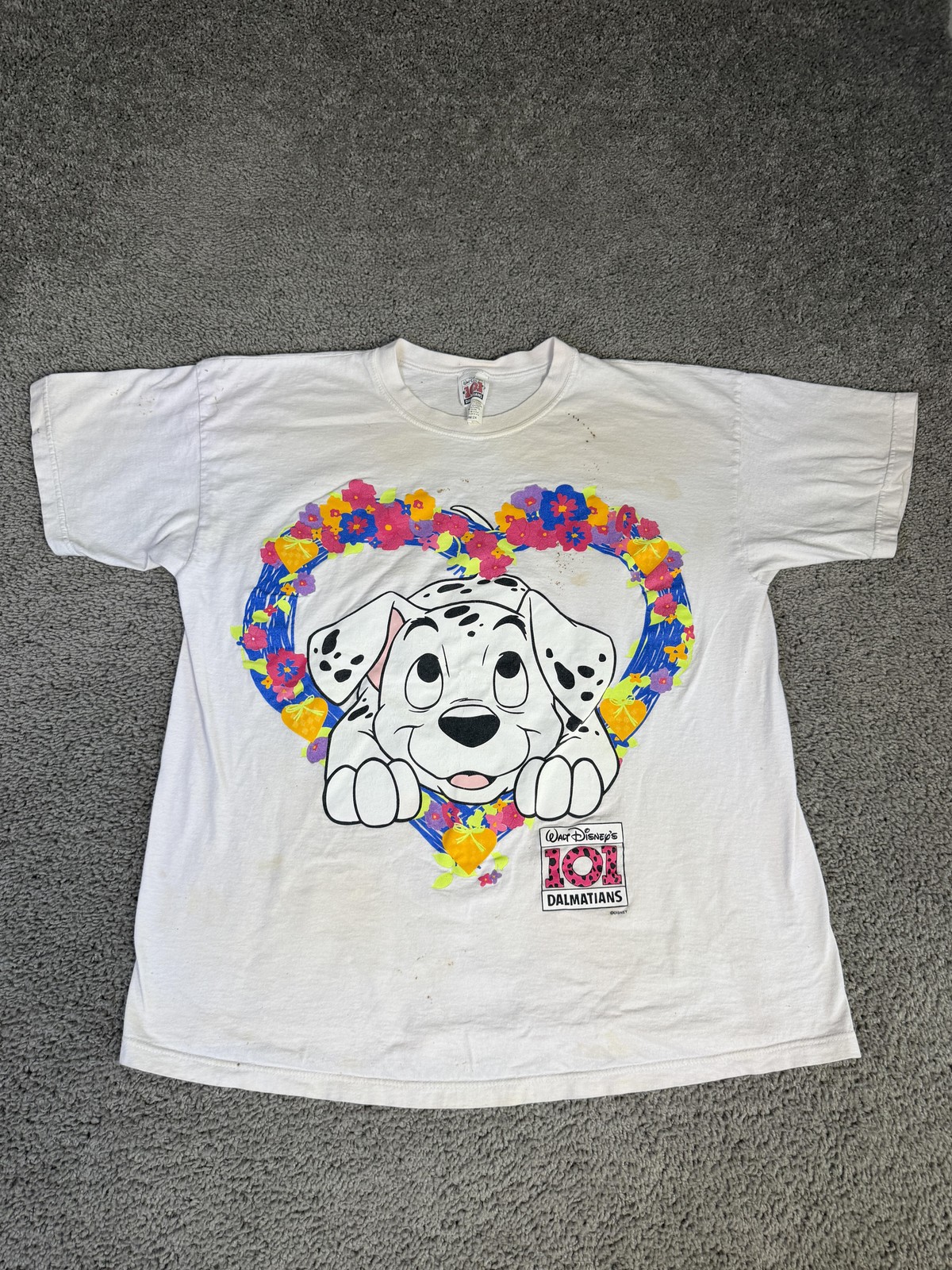 Vintage Disney Shirt Womens 20W/2X White Movie Promo 101 Dalmatians Floral 90s