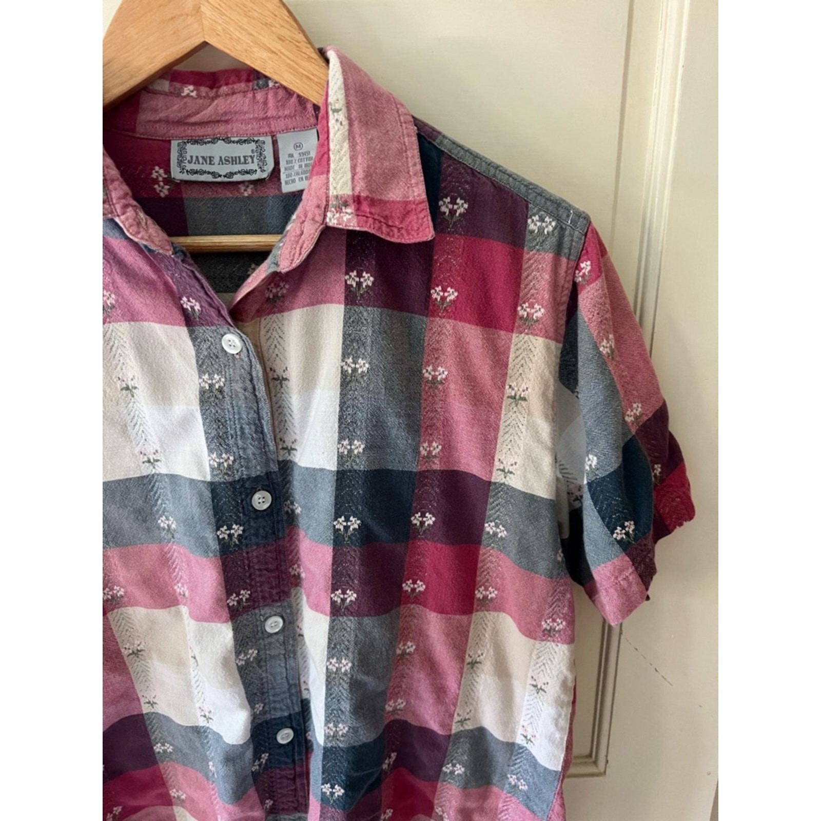 Vintage Jane Ashley Button Down, Chunky Plaid, Size Medium