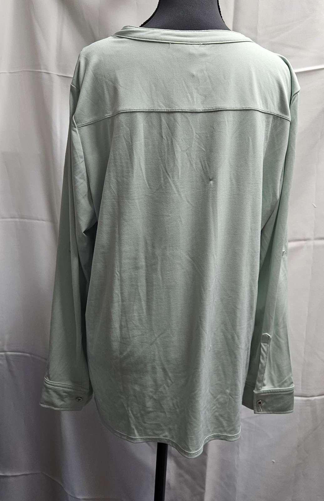 Dana Buchanan Woman Shirt Boulse XL Olive Green Long Sleeve Top Botton-Up EUC