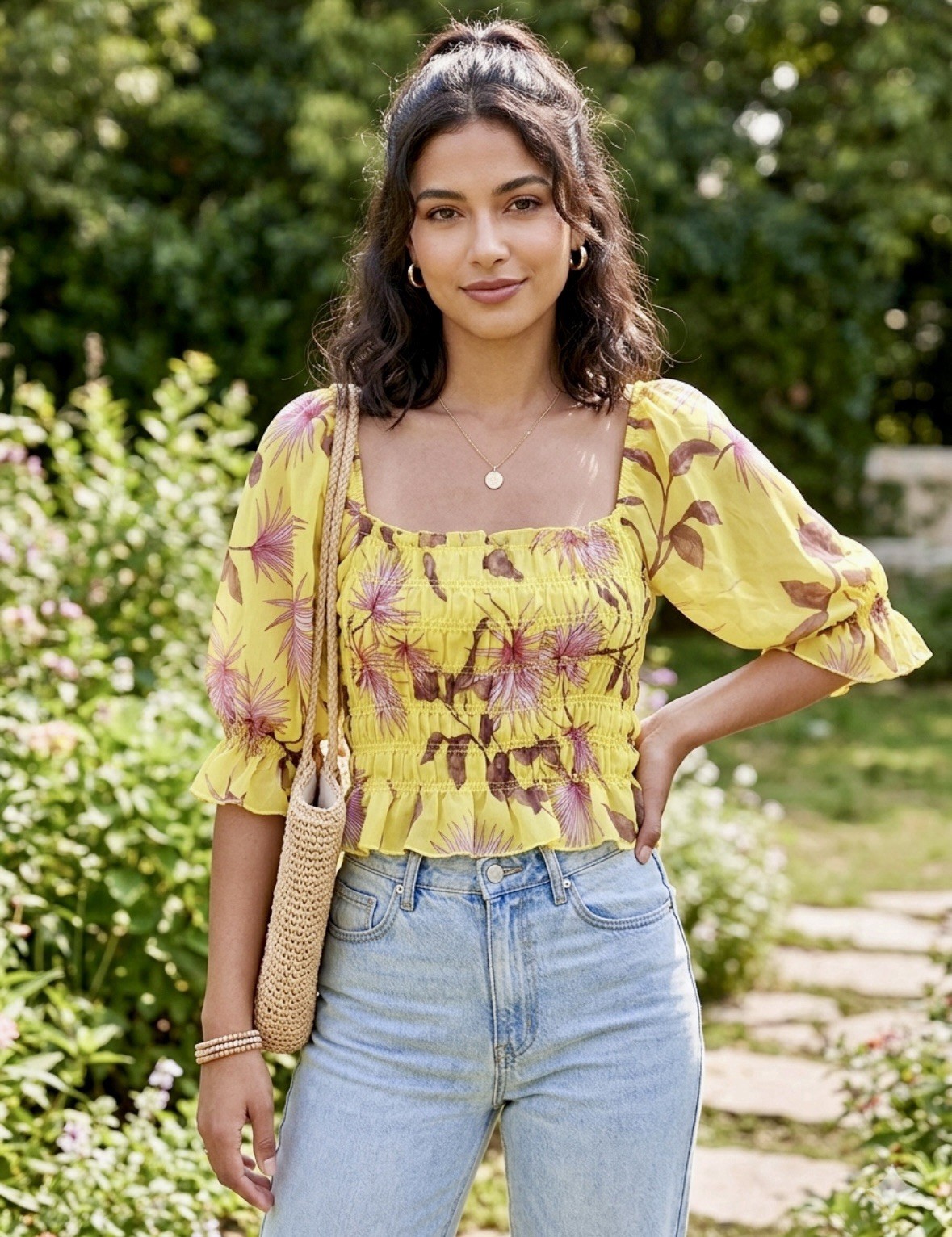 Timing Floral Crop Top Size M