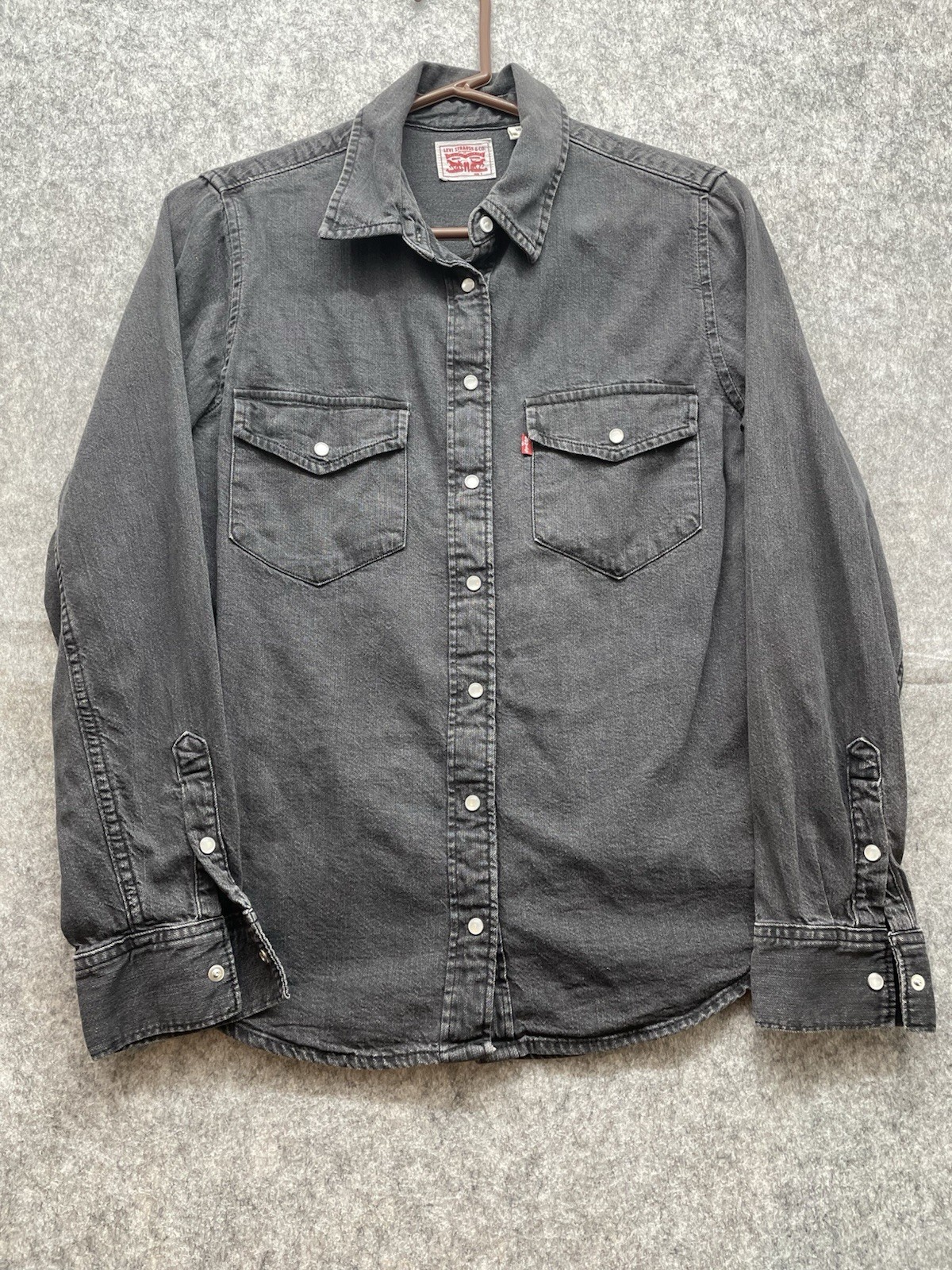 Levi Strauss & Co Shirt Womens Small Black Denim Western Cowboy Pearl Snap