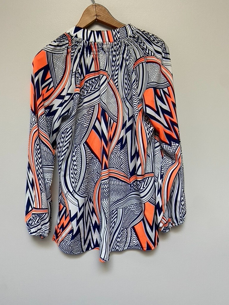 Tracy Negoshian Womens Graphic Shirt Orange Navy Medium