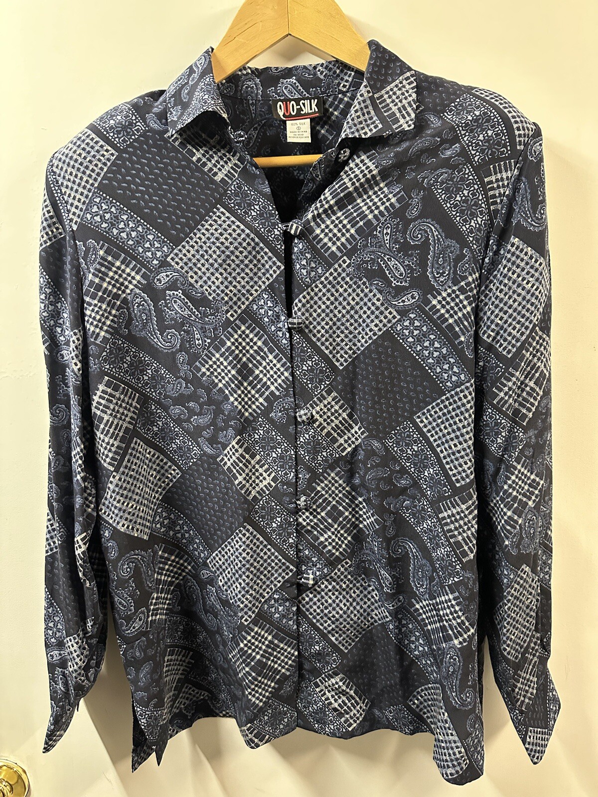 Vintage Quo-Silk 100% Silk Patchwork Blouse Small Paisley Button Up