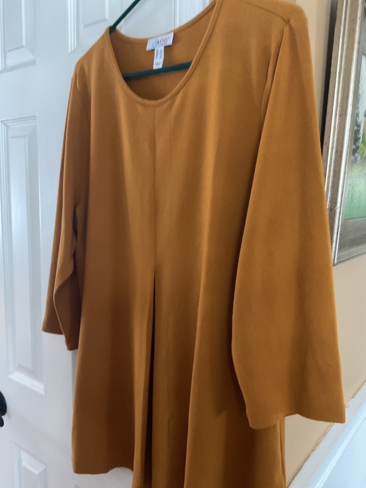 Denim & Co Stretch Knit 3/4 Sleeve Harvest Gold Pleat Front Tunic size L