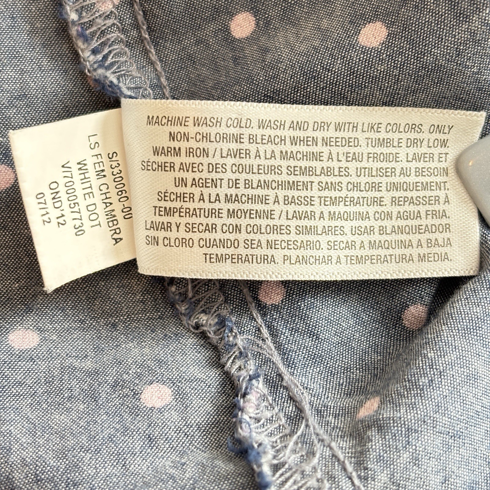 Old Navy Gray Poka Dot Button Accent V-Neck 3/4 Sleeve Cotton Top Size Lg Tunic