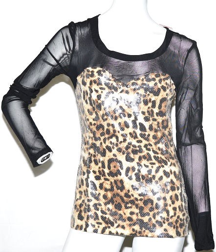 K. Jordan Women’s Sequin Leopard Mesh Top in Black/Leopard – XL