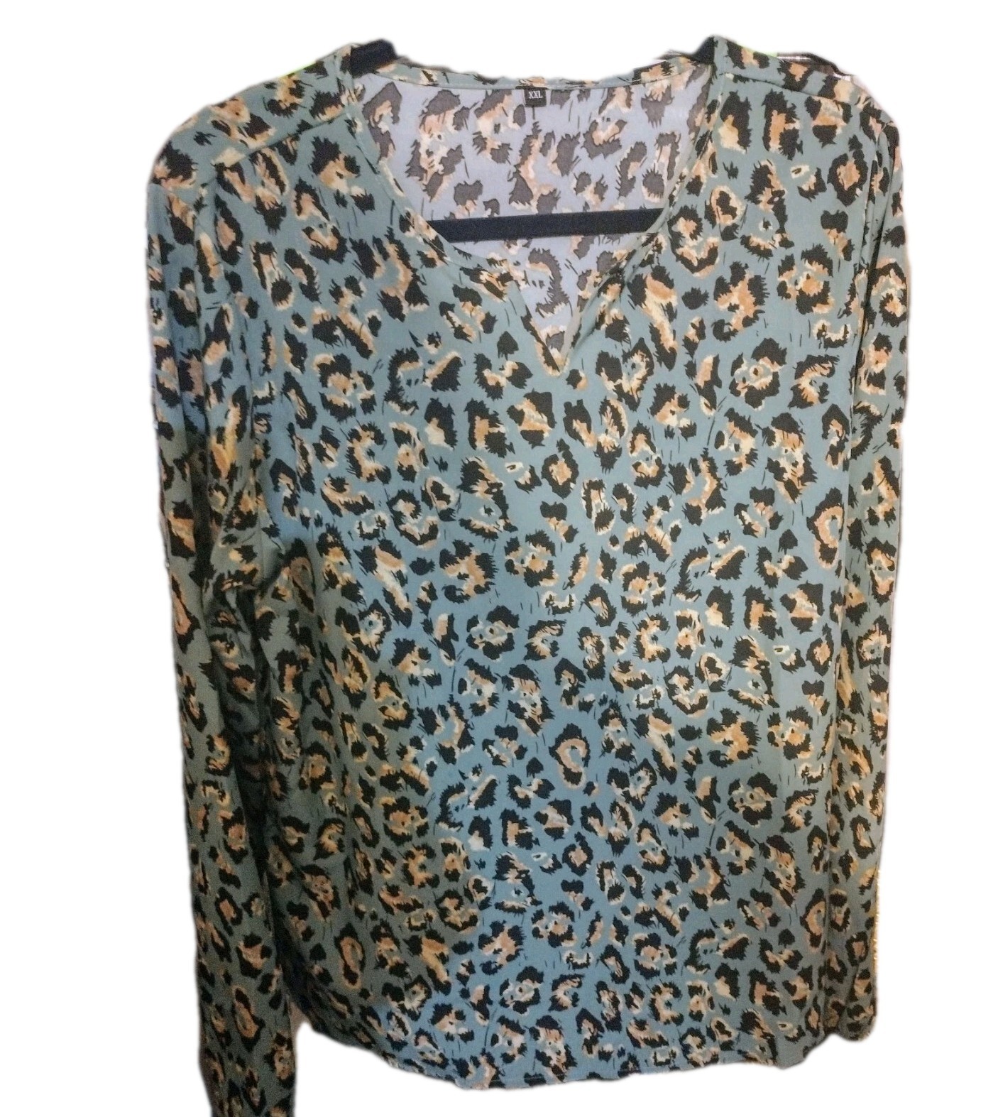 Women’s Top, Blouse, V-Neck, Size XXL, Long Sleeves, Light Green Beige Black