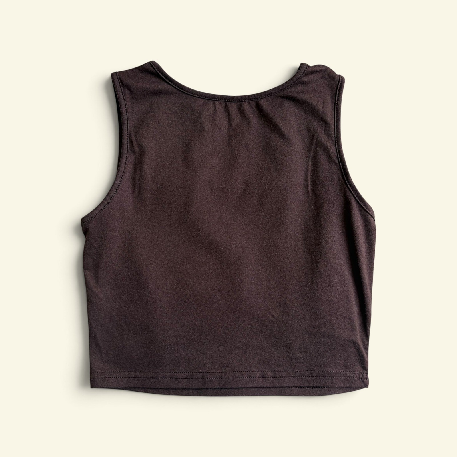 Minimalist Dark Brown Crop Tank Top Womens Size S Casual Basic U-Neck 90s Grunge