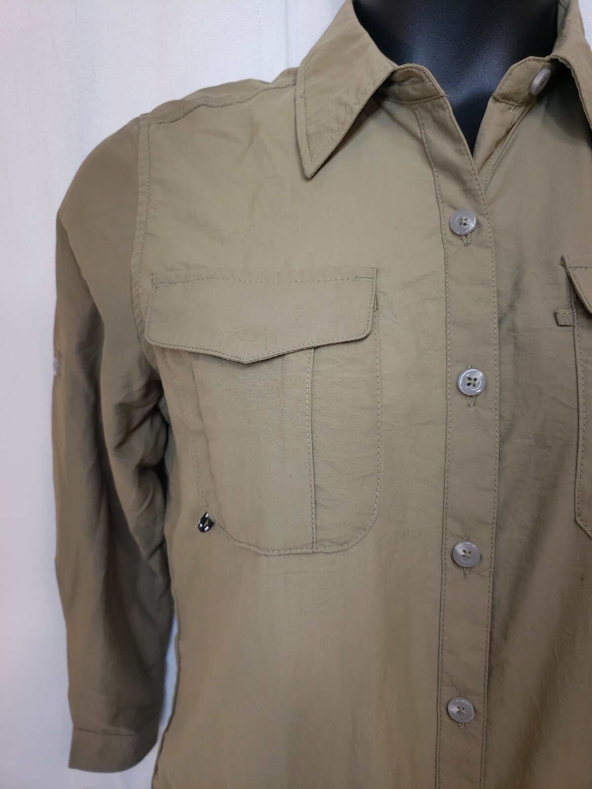 Sz XS Ladies Army Green Fishing Shirt Vented Nylon Blouse Breathable Top New