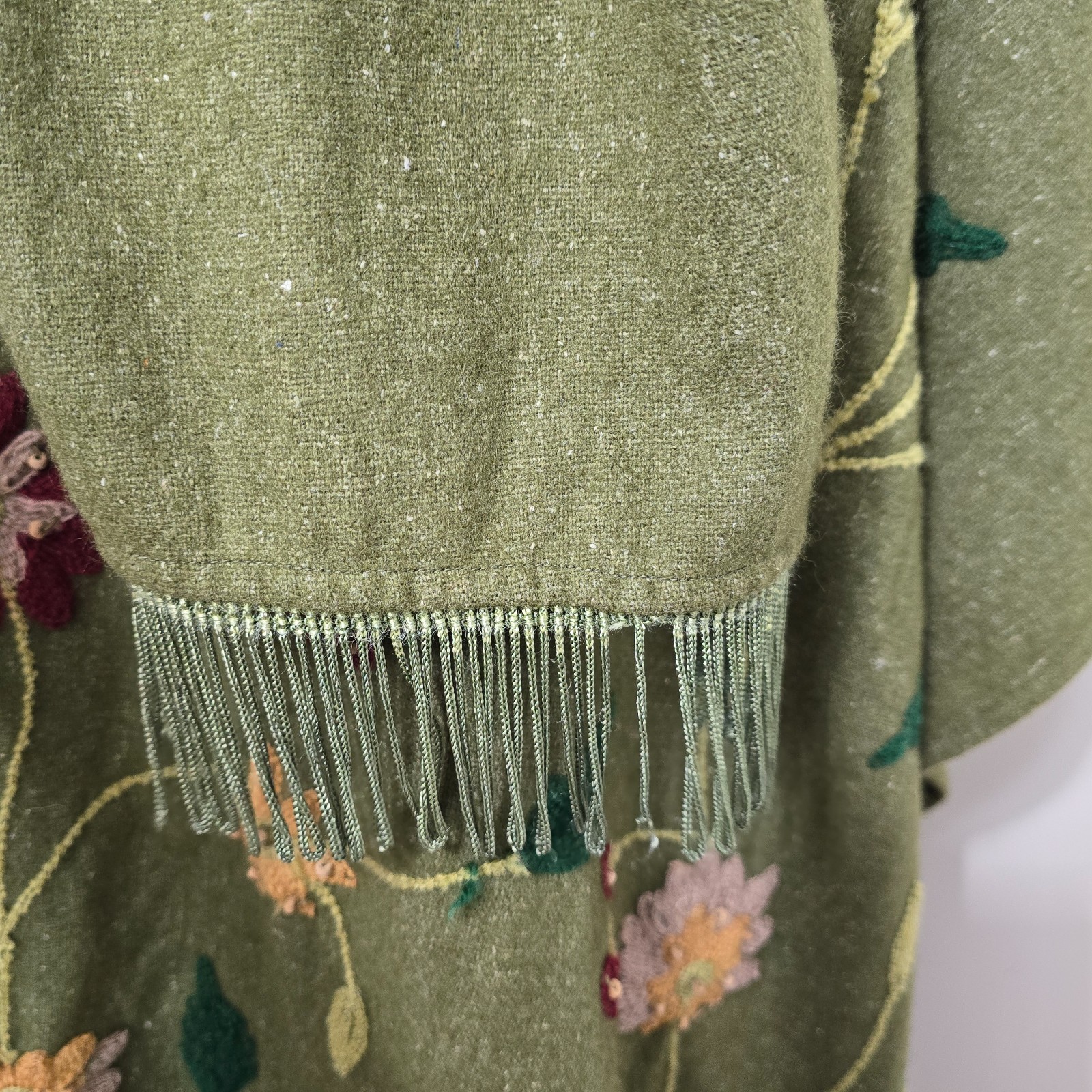 Vtg Wool Poncho Floral Top Wrap w/Shawl Forest Fairy Artsy Festival Cottagecore