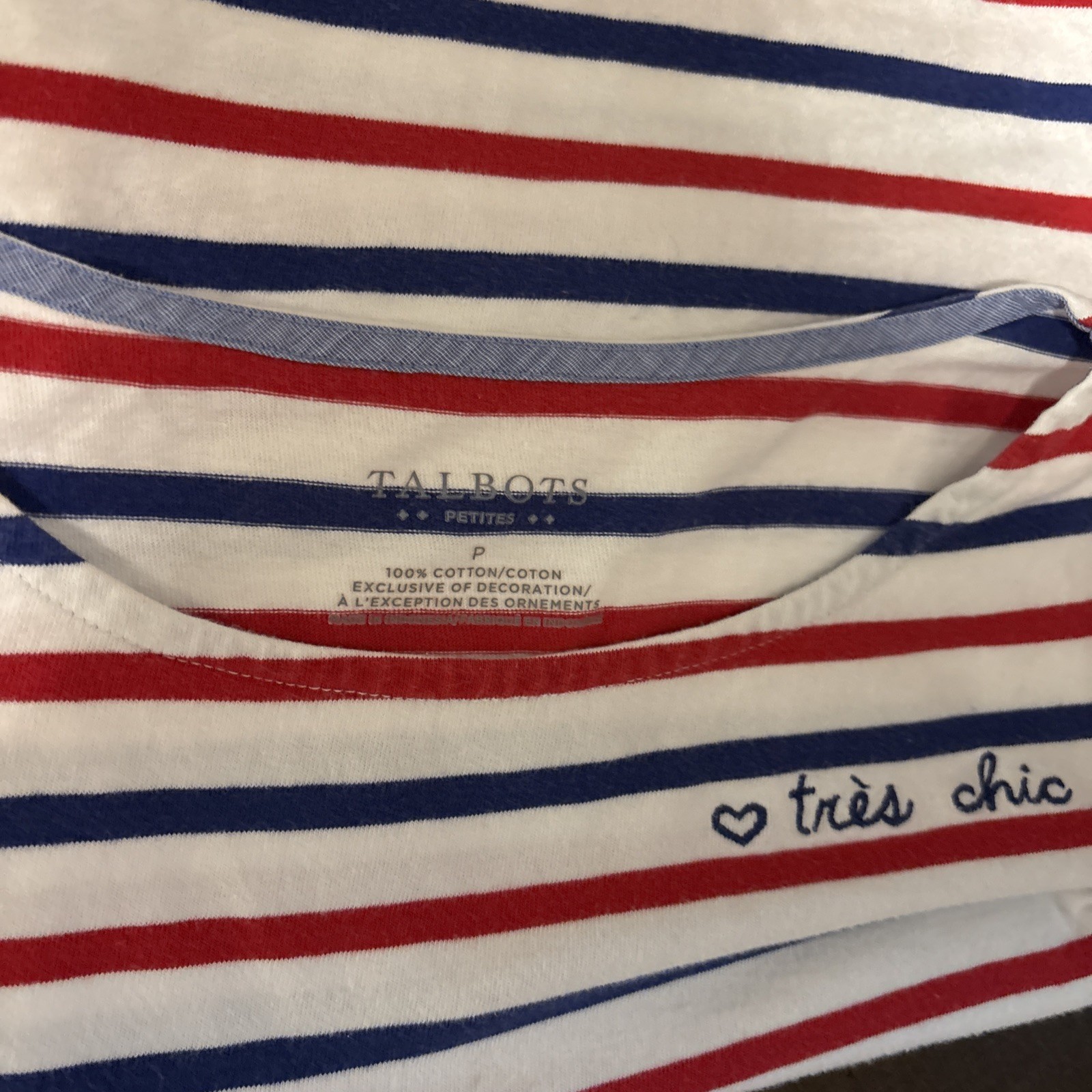 Talbots Tres Chic Striped Pullover Knit Top Womens Size P Red White & Blue