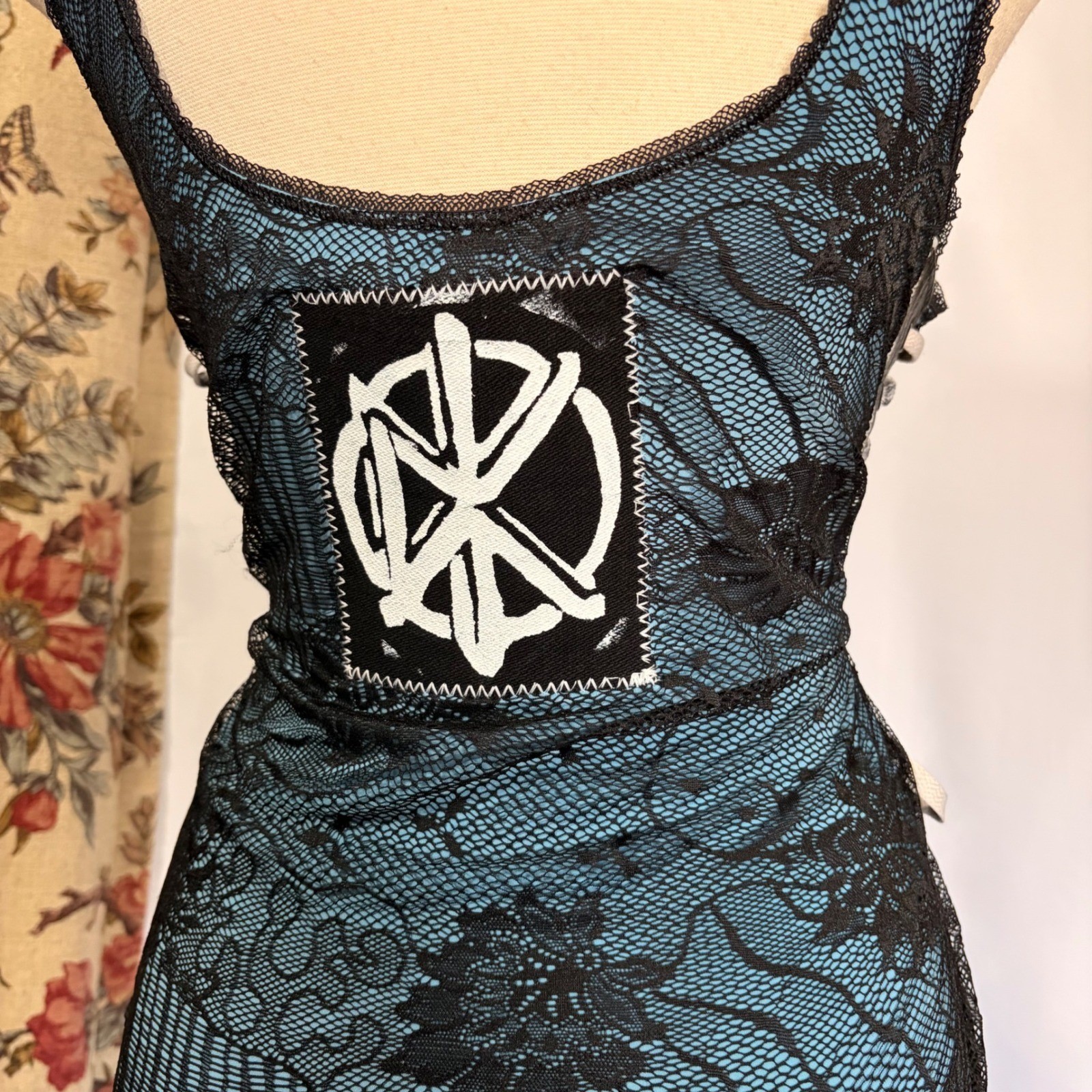 Dead Kennedys Custom Black and teal tank top with lace and grunge detailing