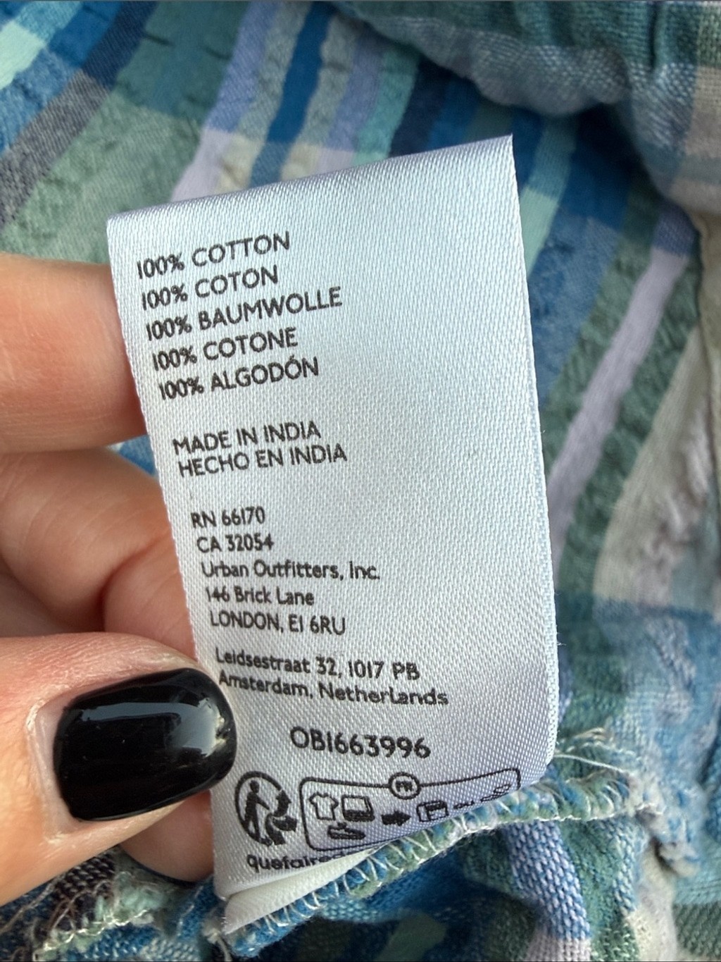 Free People Blue, Light Blue & Cream Plaid Mini Dress Seer Sucker large