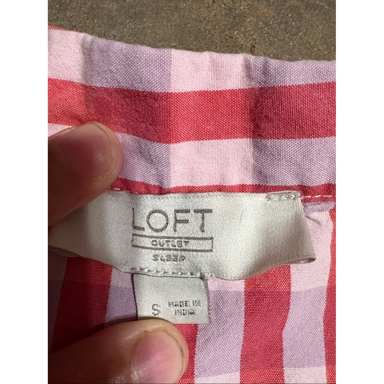 LOFT Pink and White Gingham Button-Down Shirt