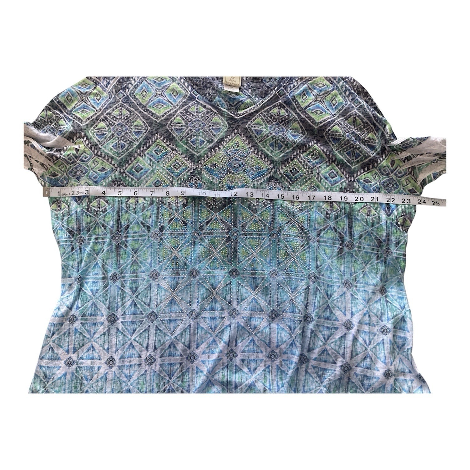 Jess & Jane Women’s 3/4 Sleeve Blue & Green Bedazzled Top Size XL