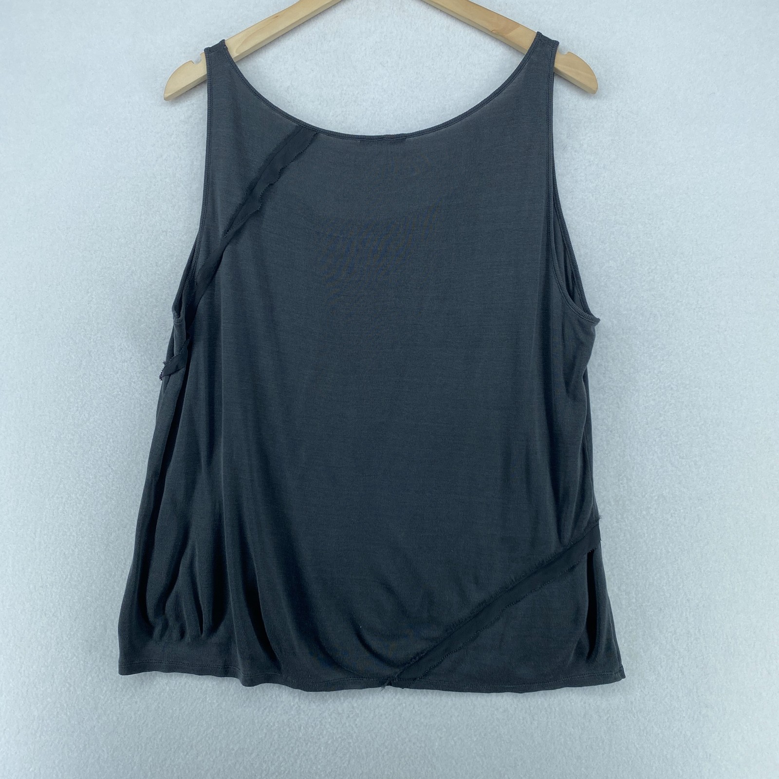 EILEEN FISHER Tank Top XL Silk Cotton Fine Ribbed Jersey Chiffon Trim Gray