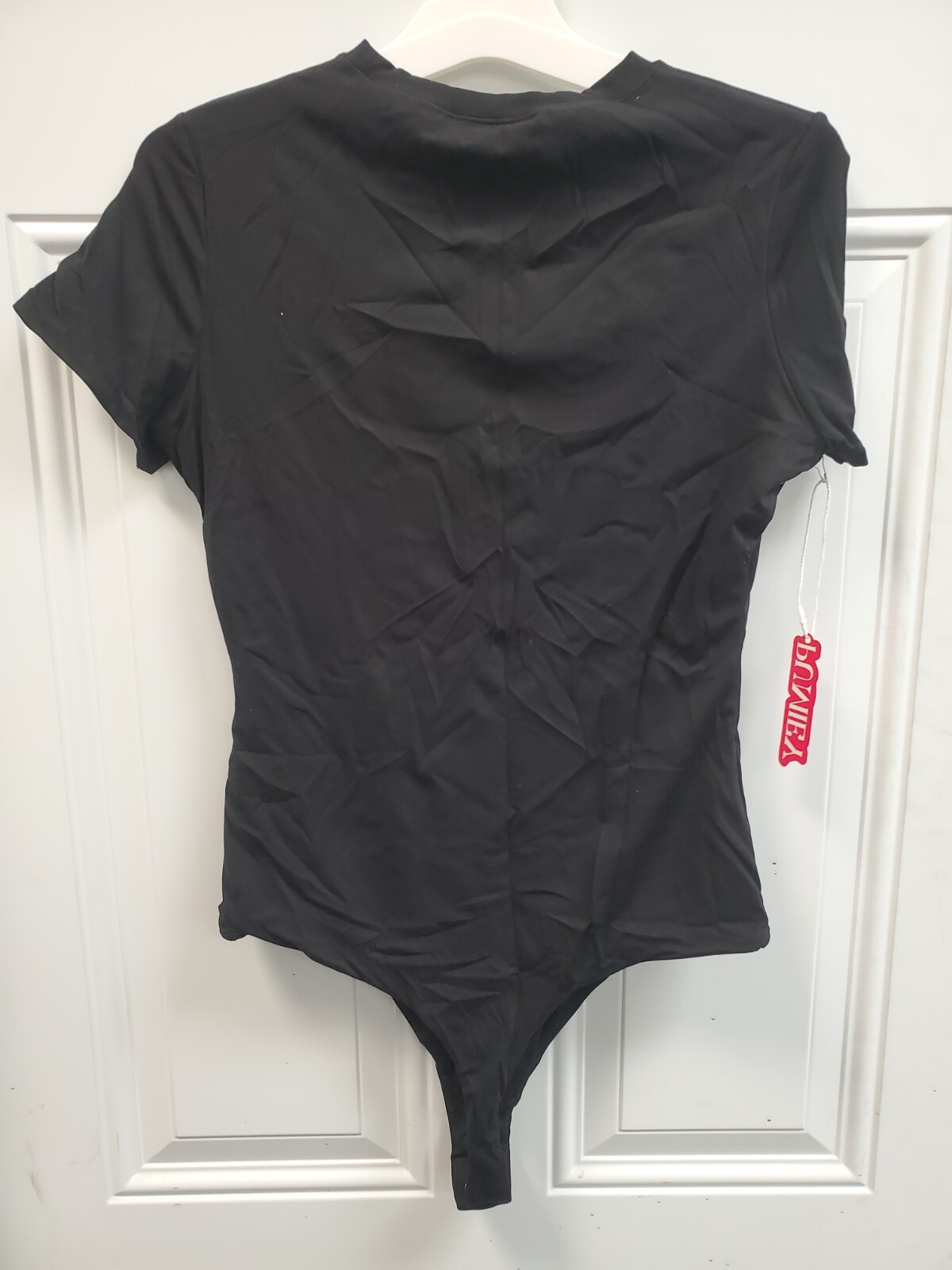 PUMIEY Women’s Crew Neck Short Sleeve Thong Bodysuit Black *MEDIUM* AE-3195