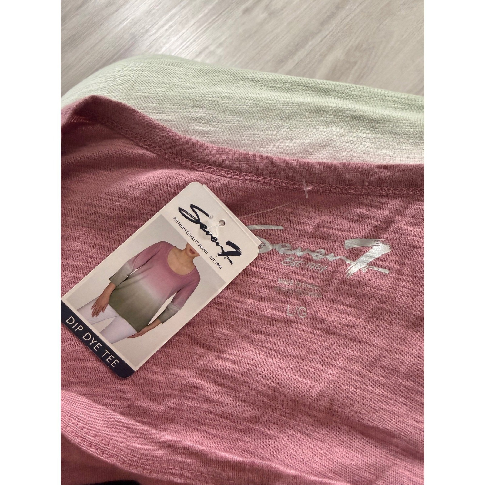Seven7 Womens Dip Dye Tee Pink Olive Green Ombre Sharkbite Hem Top Size L NWT