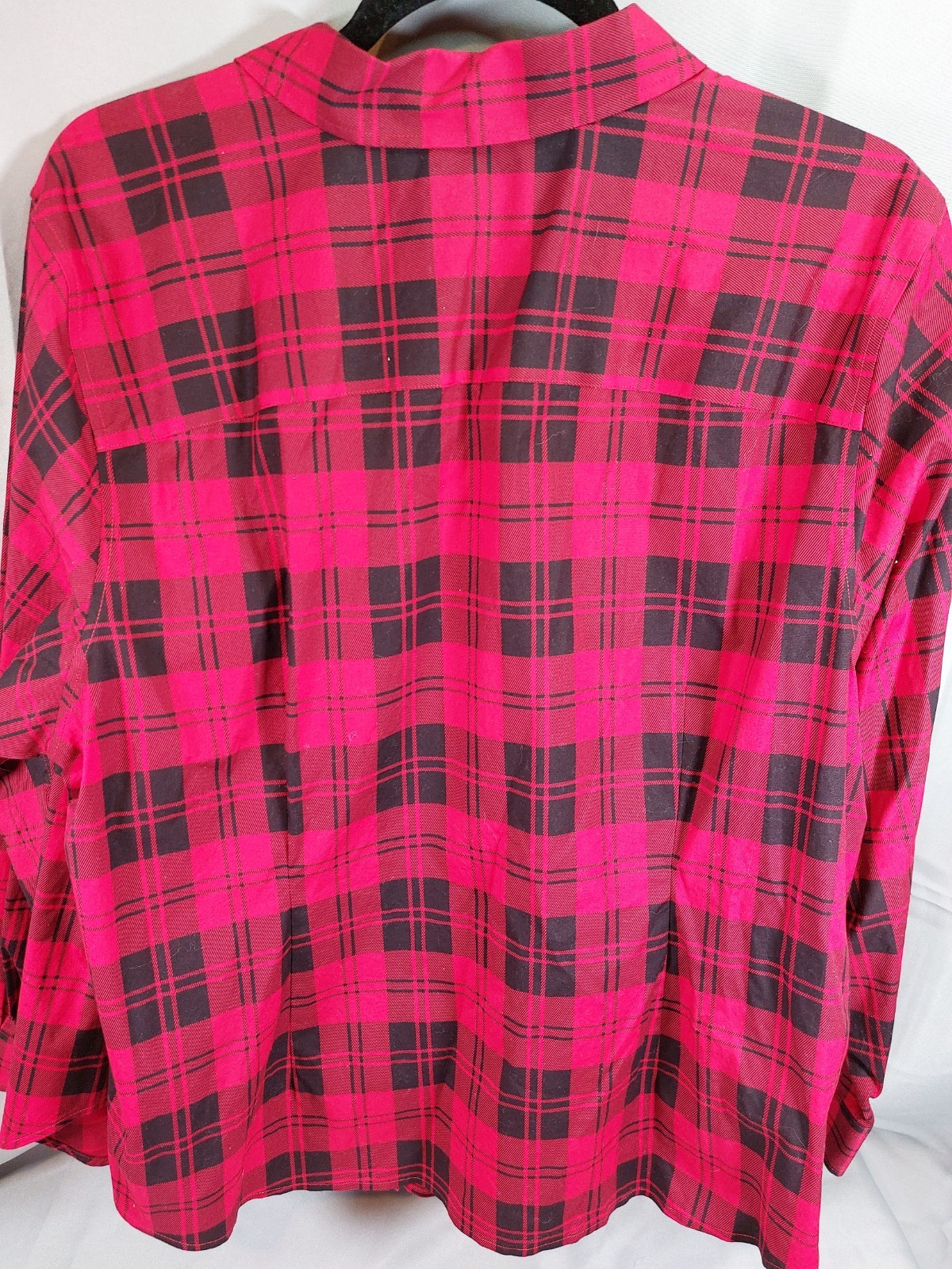 Talbots 22WP Red & Black Plaid Button Up Top Gold Buttons Collared Cotton Blend
