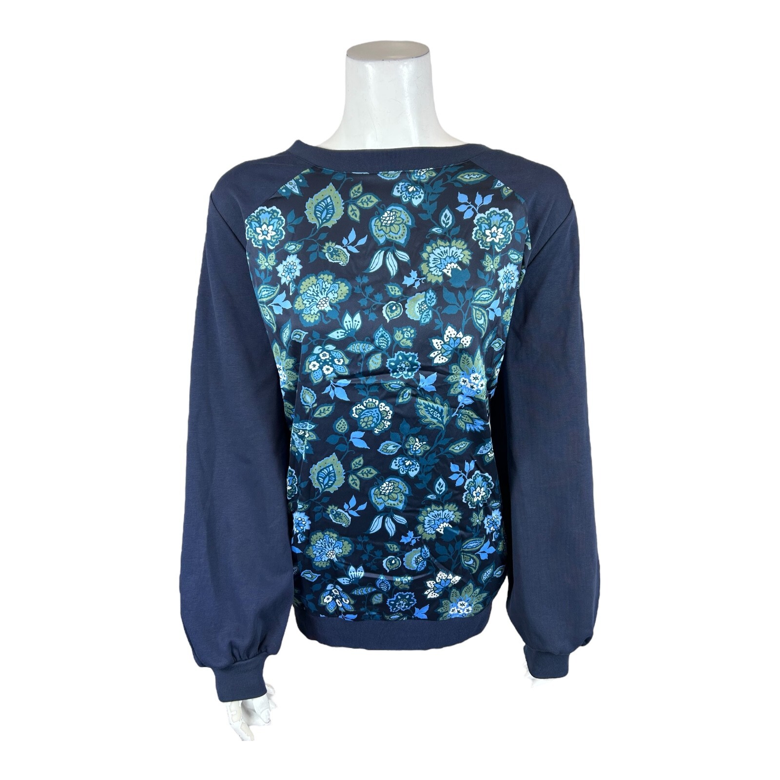 J Jason Wu Women’s Pullover Mixed Media Sweatshirt Marine Blue Medium Size
