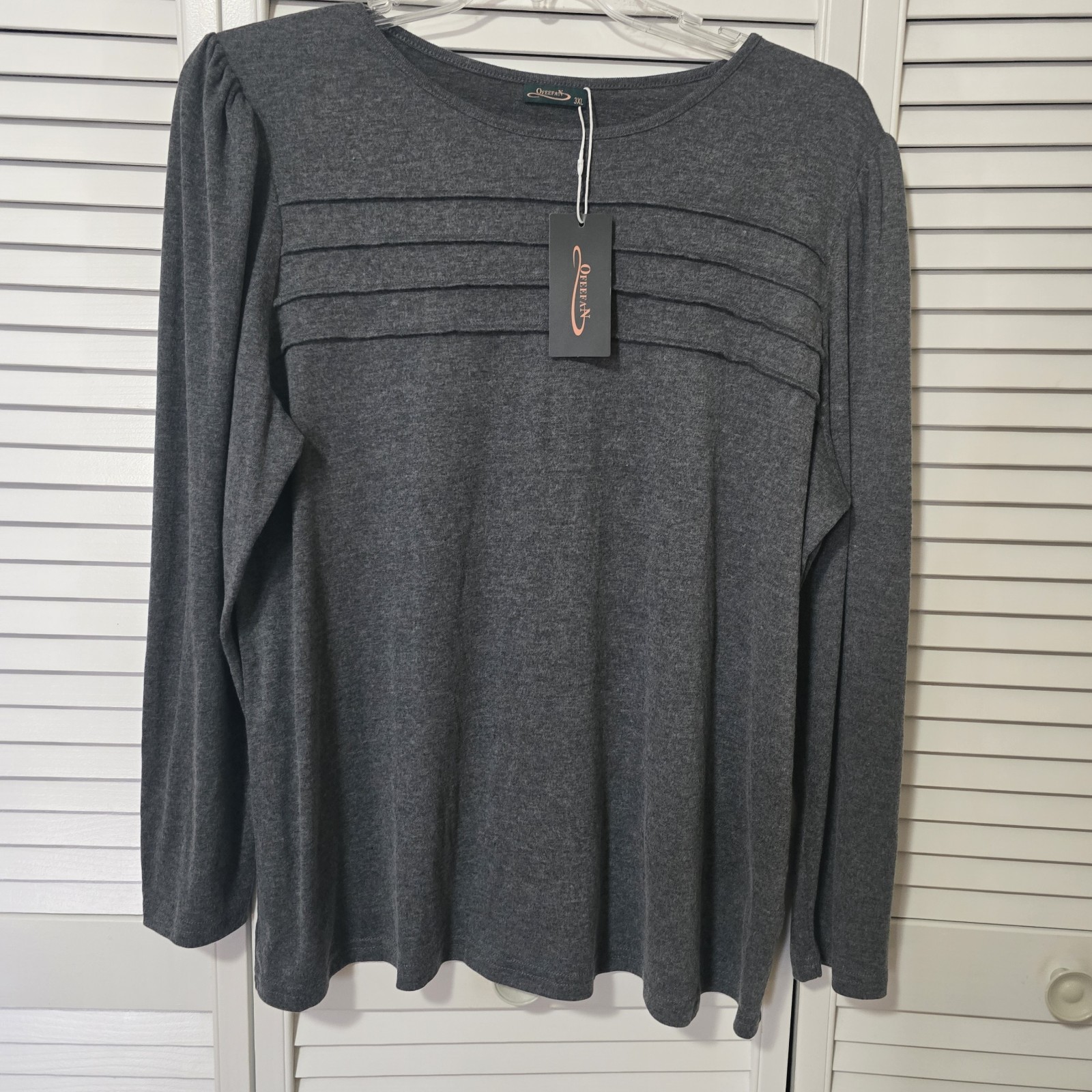 OFEEFAN Women’s long-sleeve Pullover Gray top Size 3XL Nwt