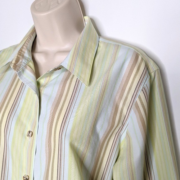 Pendleton Non-Iron Shaped Fit Cotton Striped Button Down Shirt Yellow Multi sz16