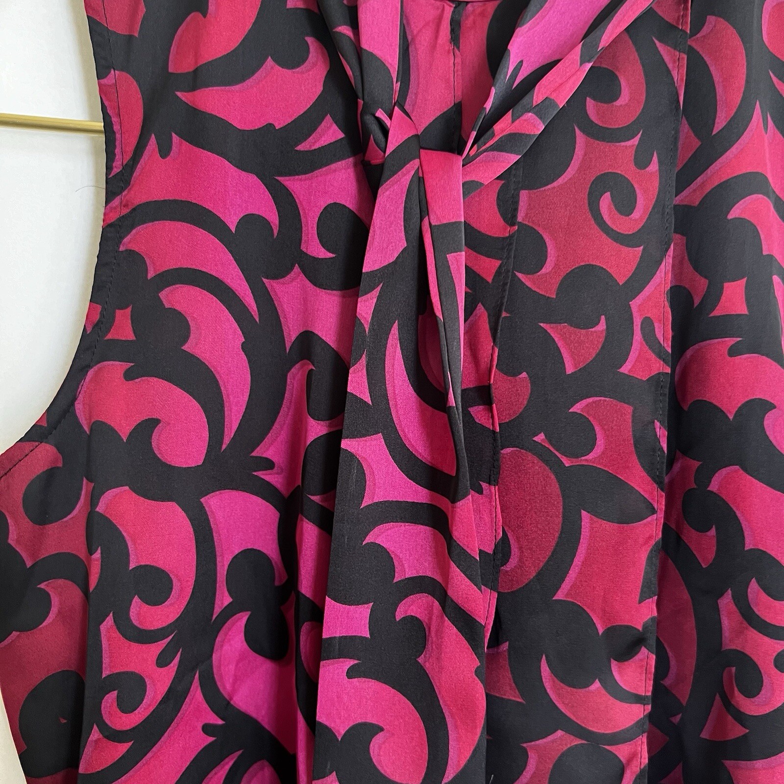 Nue Options Blouse Top Sleeveless Pink Black Size PM with Tie Dressy Silky Party