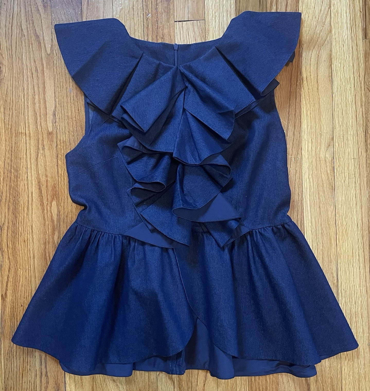 STYLEWE Dark Wash Denim Sleeveless Ruffle Peplum Zipper Top Women’s Size S/M