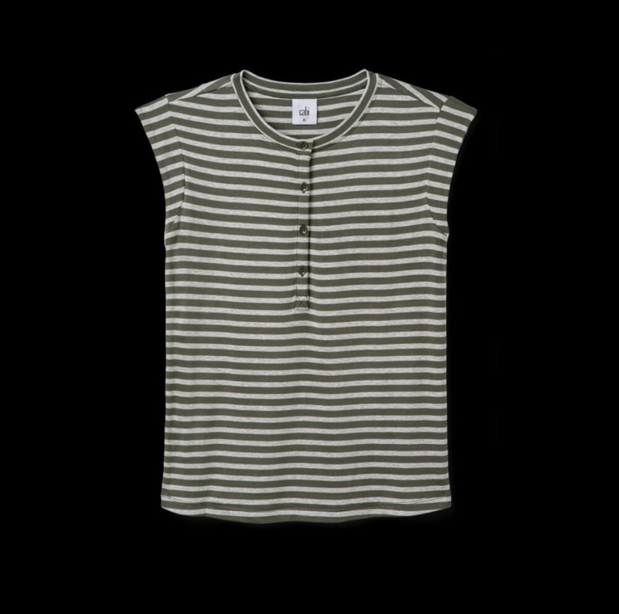 Cabi New NWT Cap Sleeve Henley #4959 olive gray stripe XS – XL Was $79