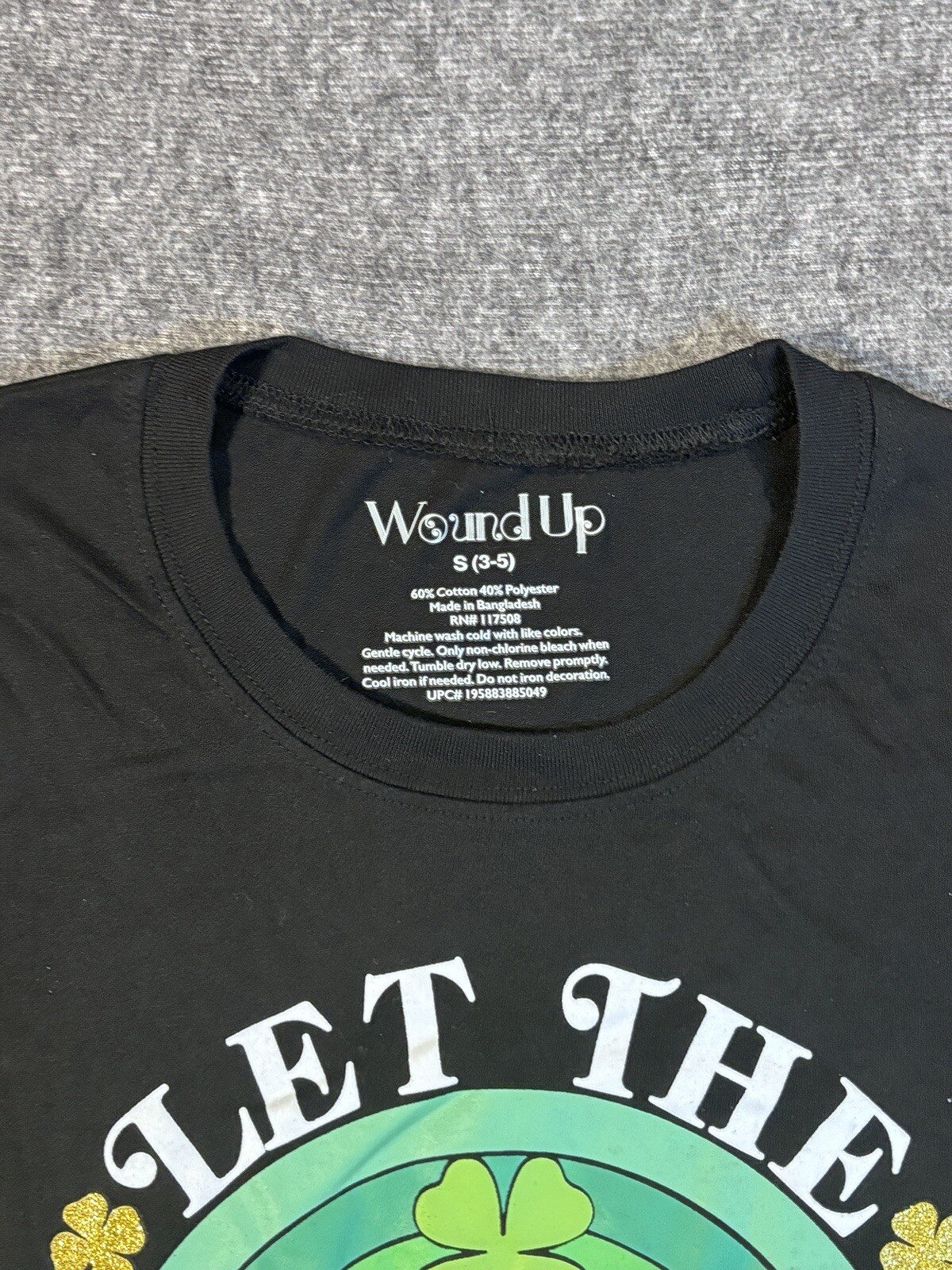 St Patricks Day Top Womens S 3/5 Black Baby Tee “Let the Shenanigans Begin”